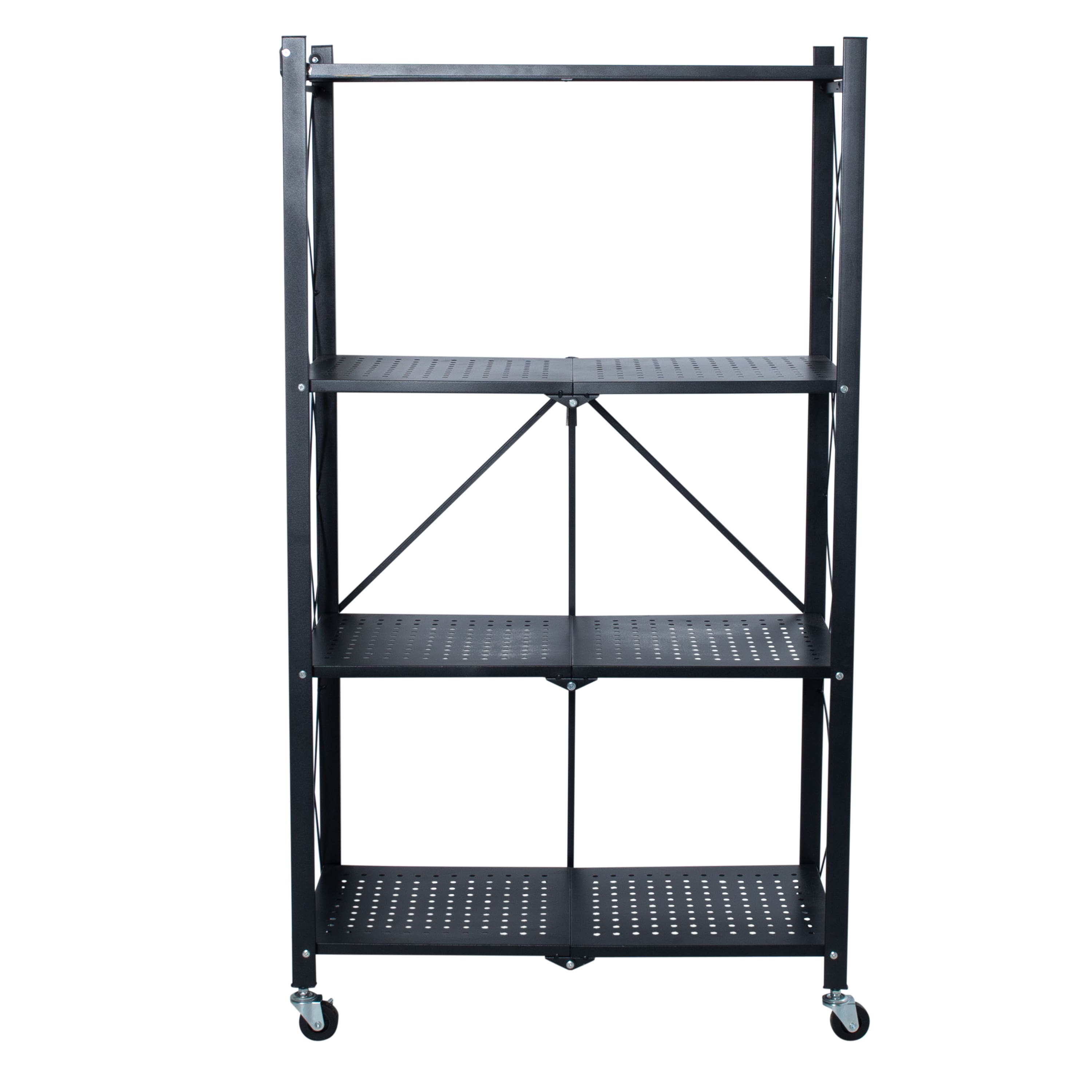 Organize It All Black 4-Tier Foldable Metal Rack with Wheels