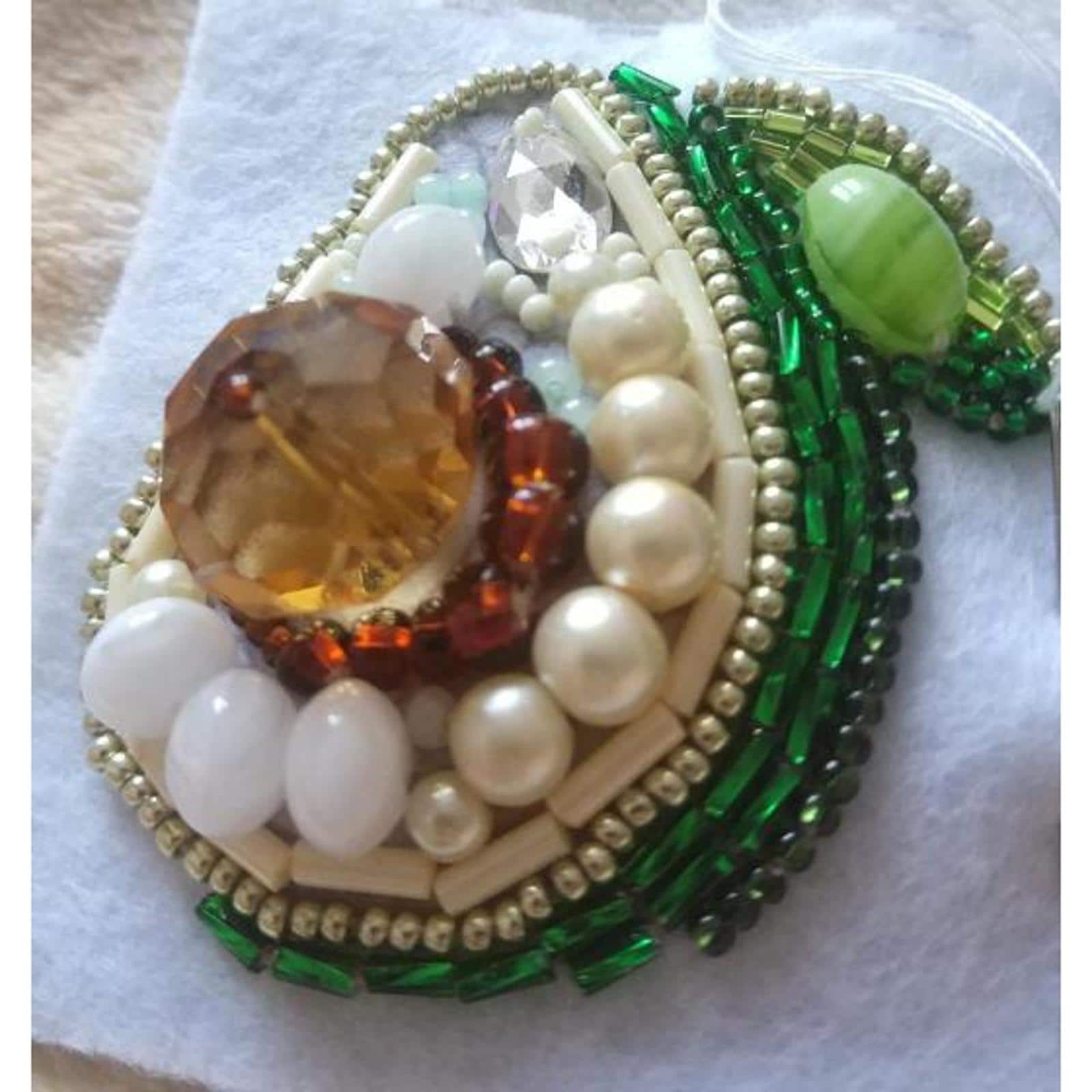 Crystal Art Beadwork Kit For Creating Brooch Avocado