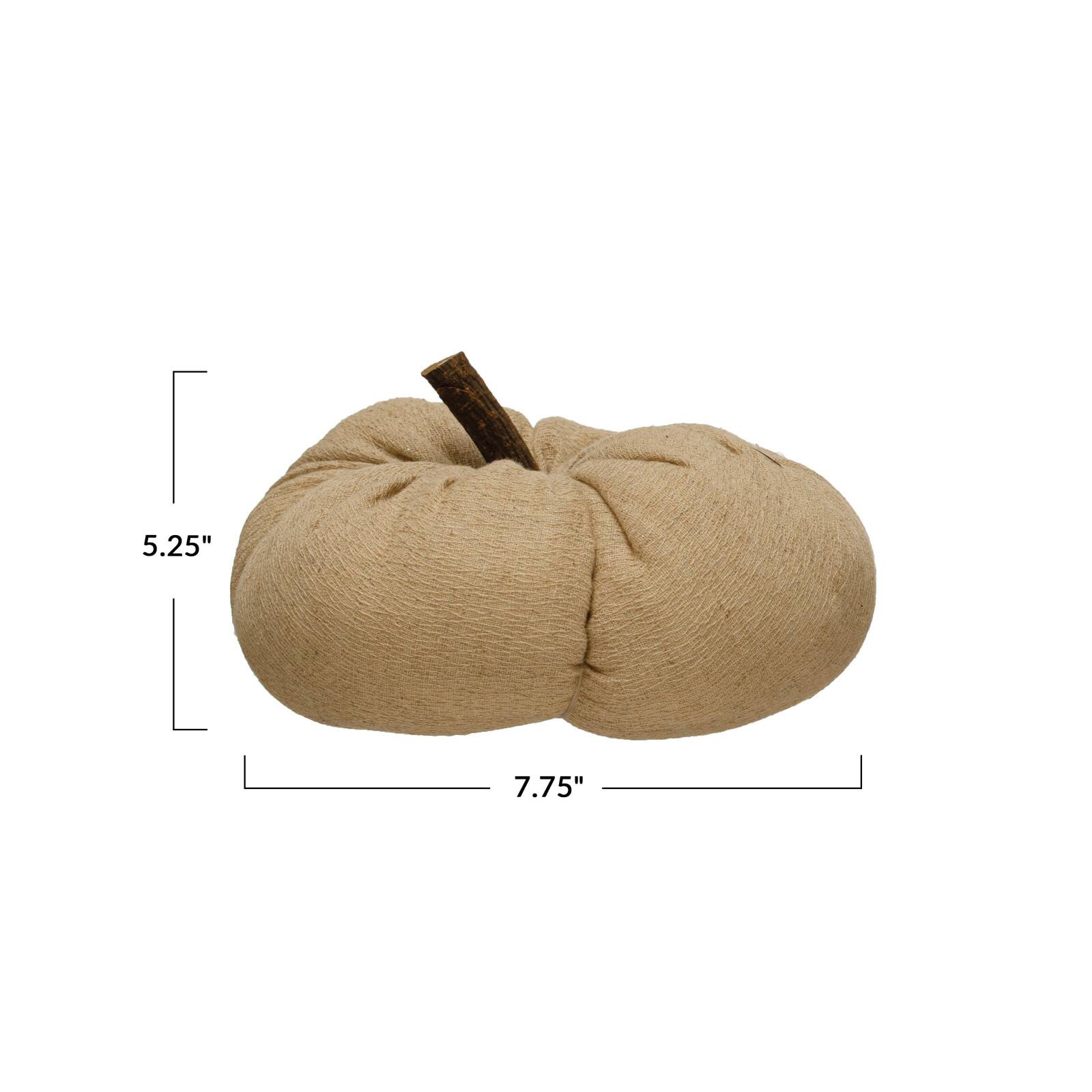 Hello Honey&#xAE; 7.75&#x22; Nutmeg Color Fabric Pumpkin with Wood Stem