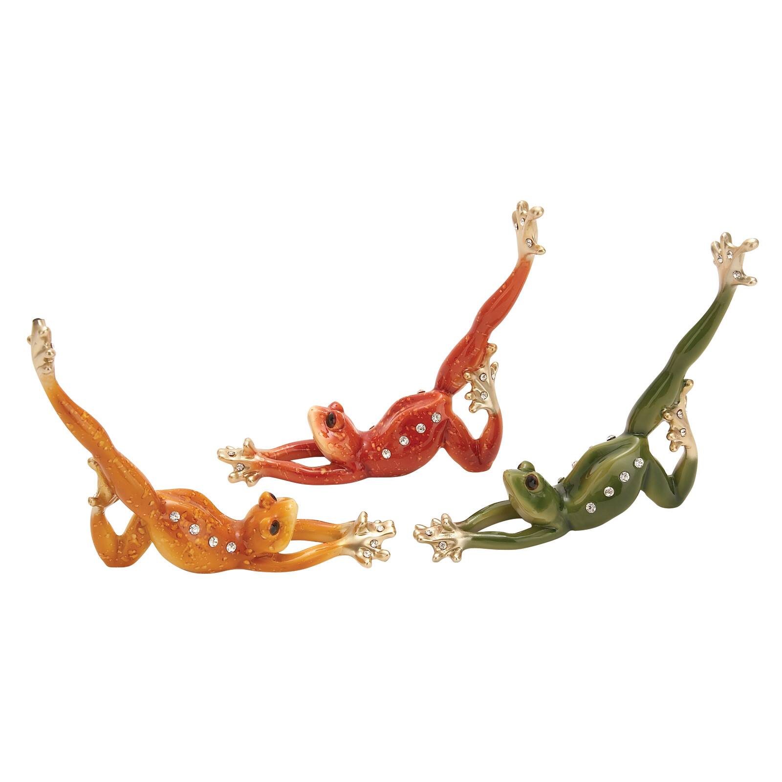 Set of 3 Multi Colored Eclectic Polystone Frog Sculpture 7&#x22; x 6&#x22;