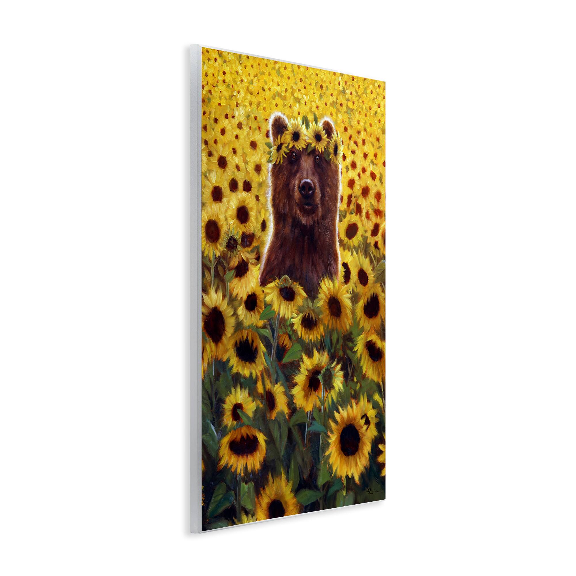 Stupell Industries Happy Bear Sunflower Field Wall Plaque Art