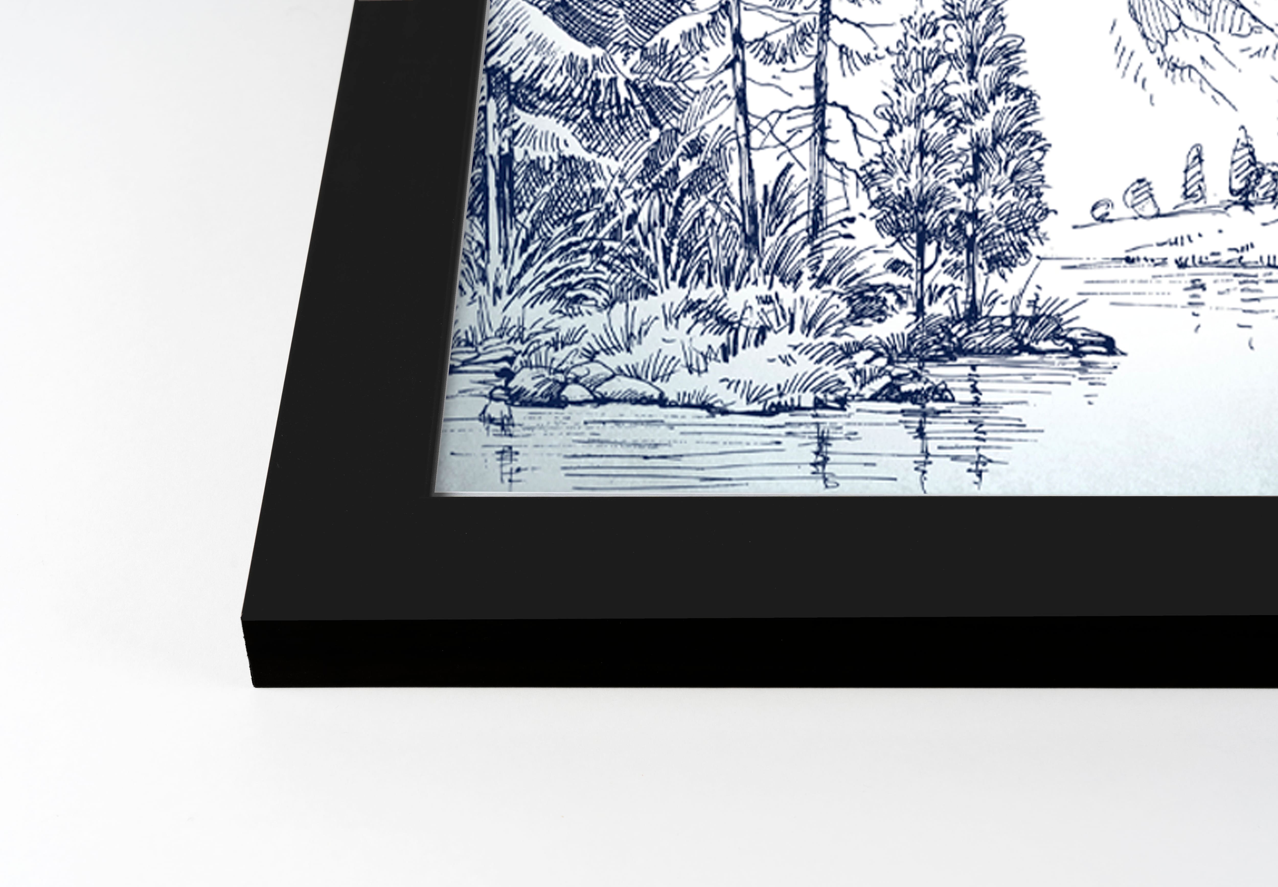 20" Mountain Forest Drawing Framed Wall Art