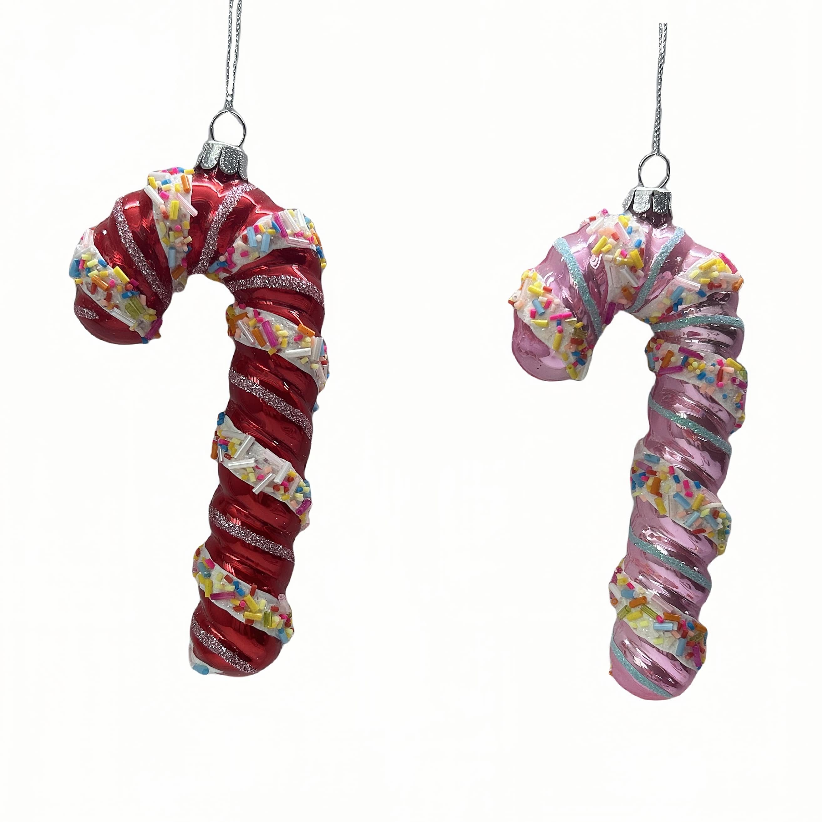 Assorted 5.25" Candy Cane with Sprinkles Glass Ornament, 1pc. by Ashland®