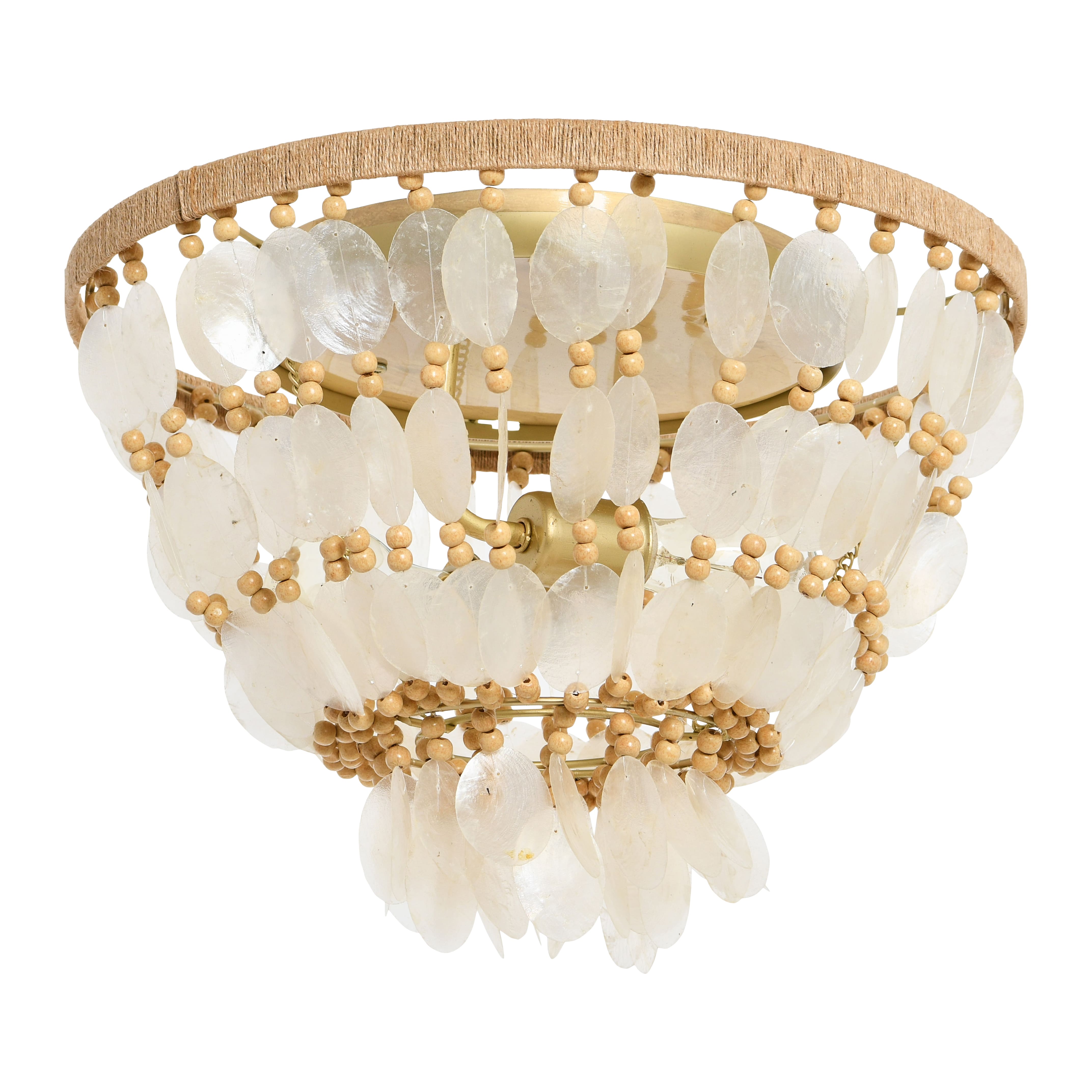 Hello Honey® 15" Round Capiz and Wood Bead Flush Mount Ceiling Light