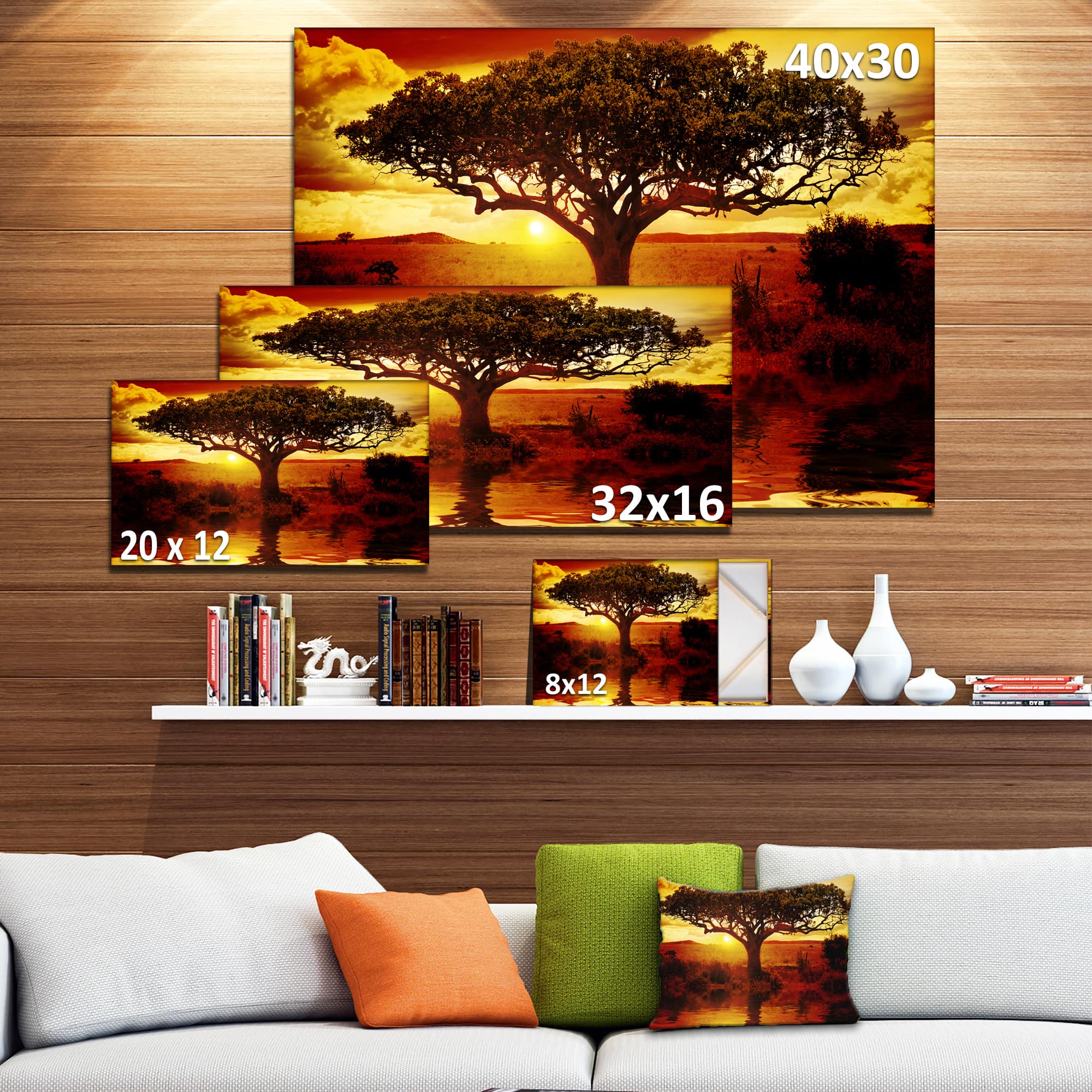 Designart - Lonely Tree in African Sunset - Oversized African Landscape Canvas Art