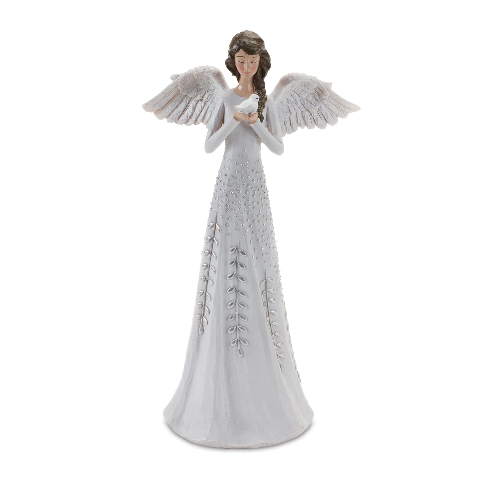 12&#x22; Angel Figurines with Silver Floral Accent Set
