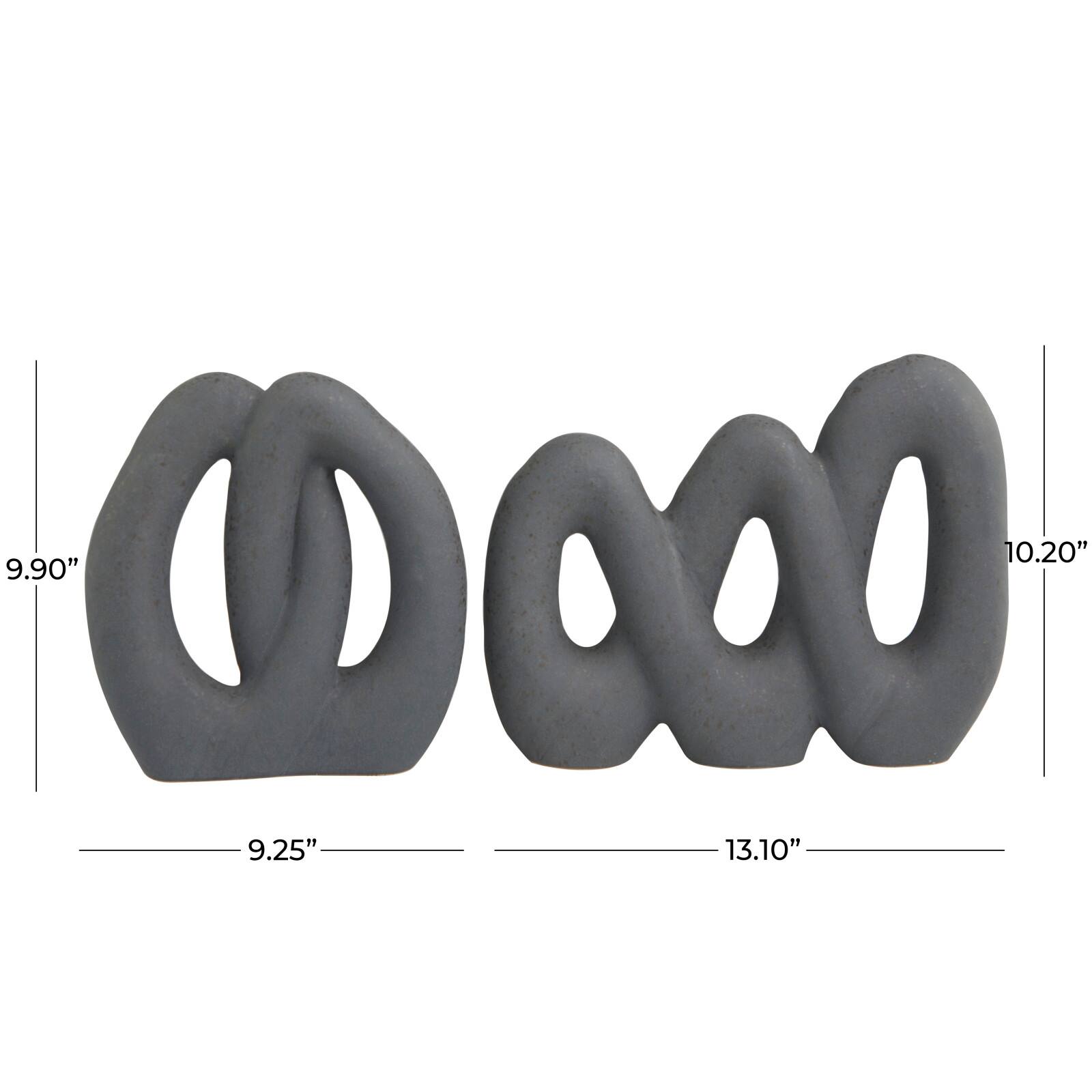 Black Interwoven Circles Ceramic Abstract Sculpture Set