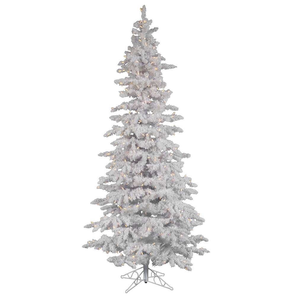 6.5ft. Pre-Lit Flocked White Slim Artificial Christmas Tree, Warm White LED Lights