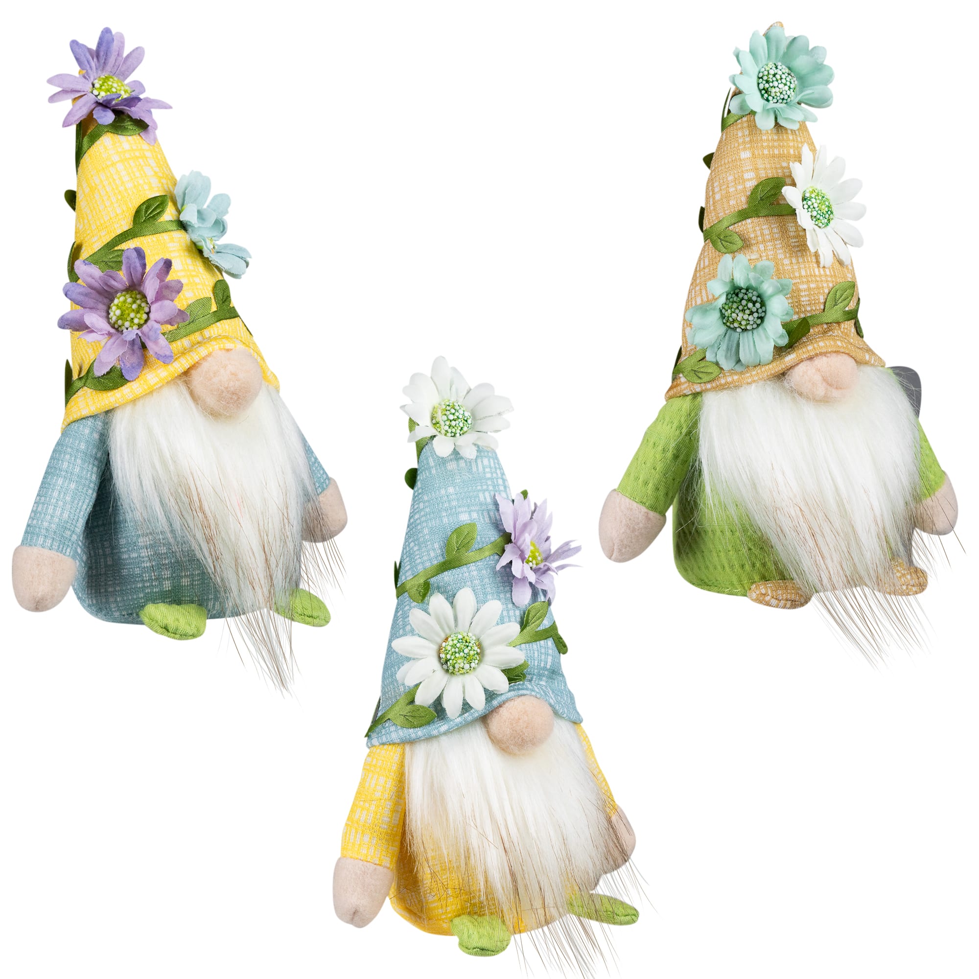 7" Mini Plush Spring Gnomes with Floral Hats Decoration Set