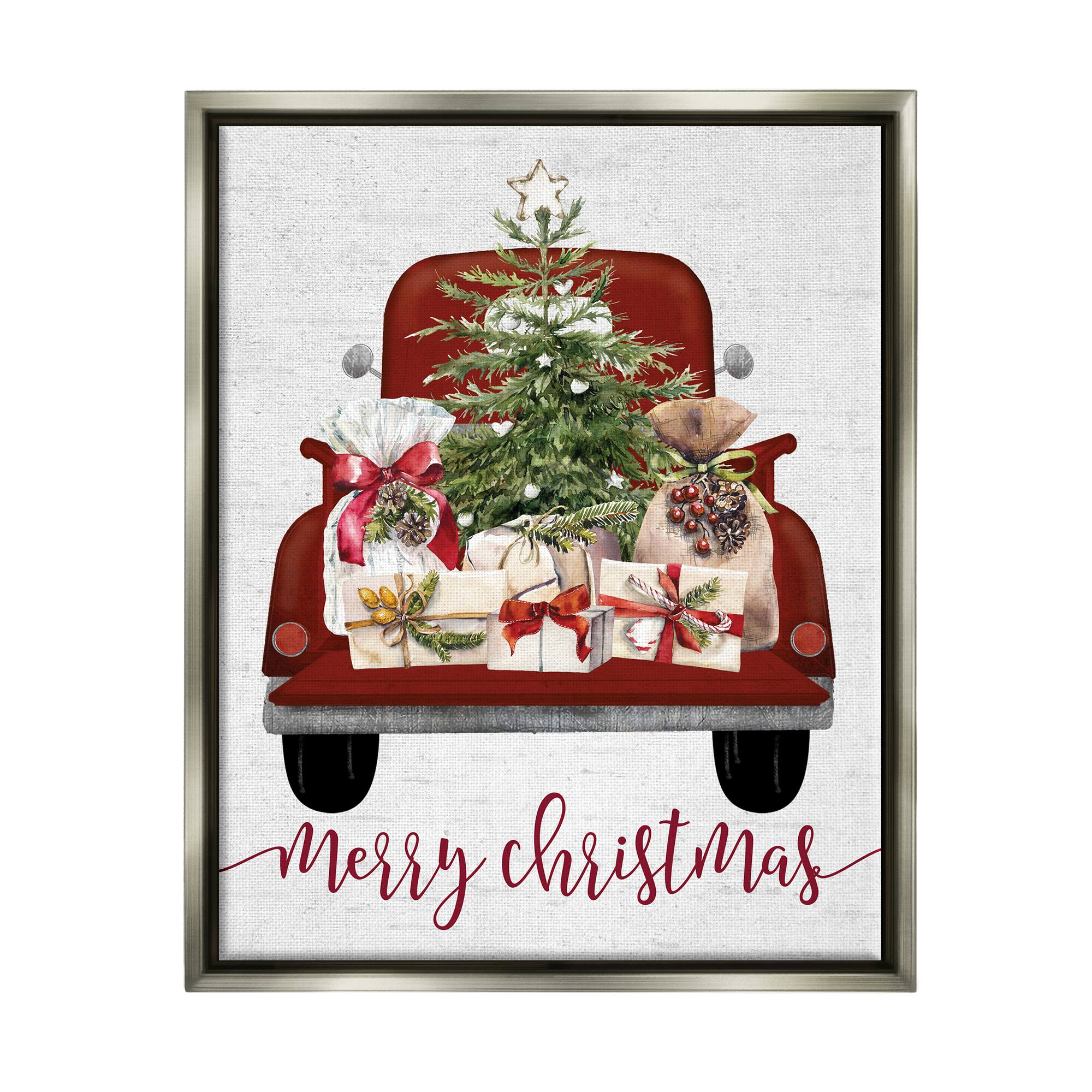 Stupell Industries Merry Christmas Holiday Presents Framed Floater Canvas Wall Art