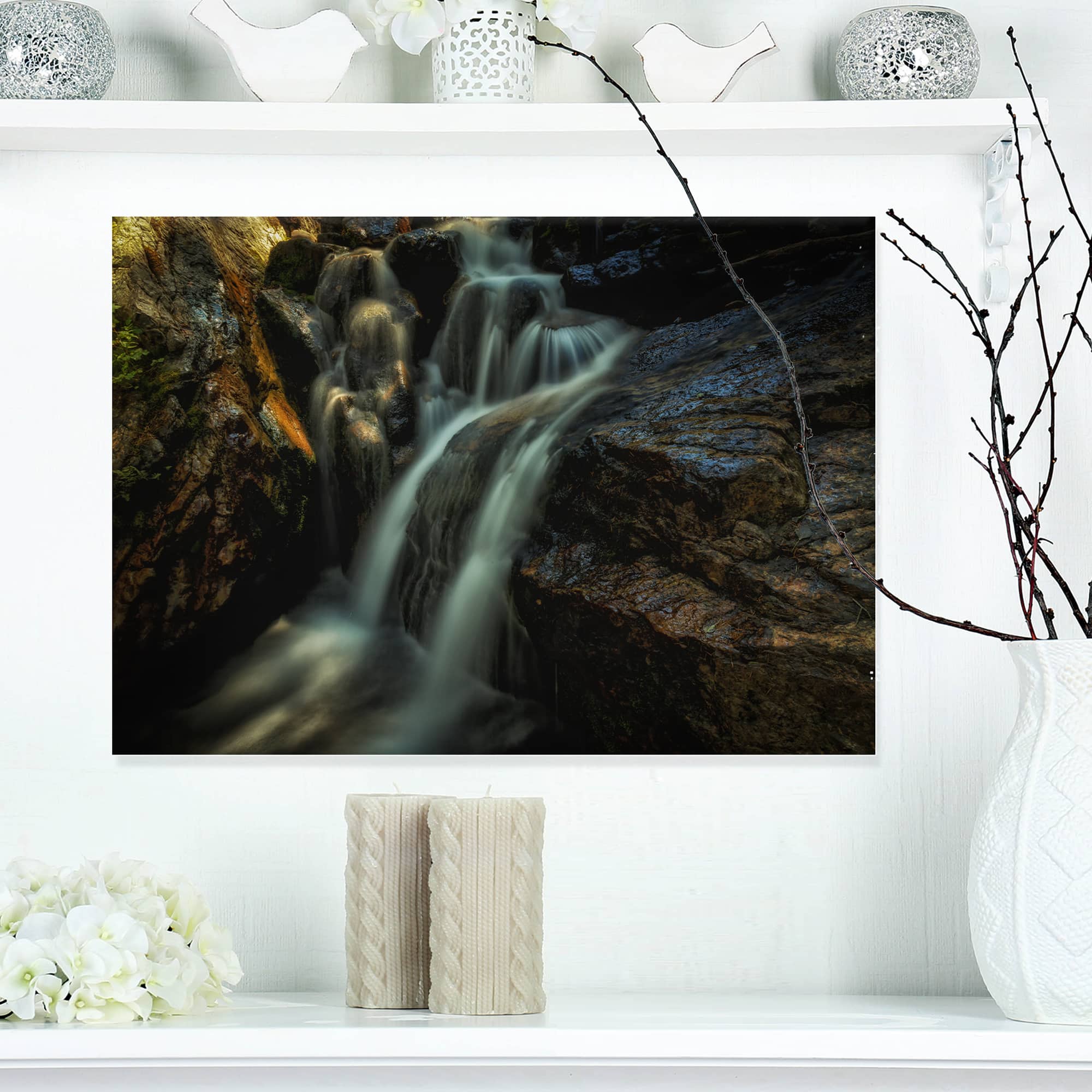 Designart - Slow Motion Waterfall in Summer - Landscape Canvas Art Print