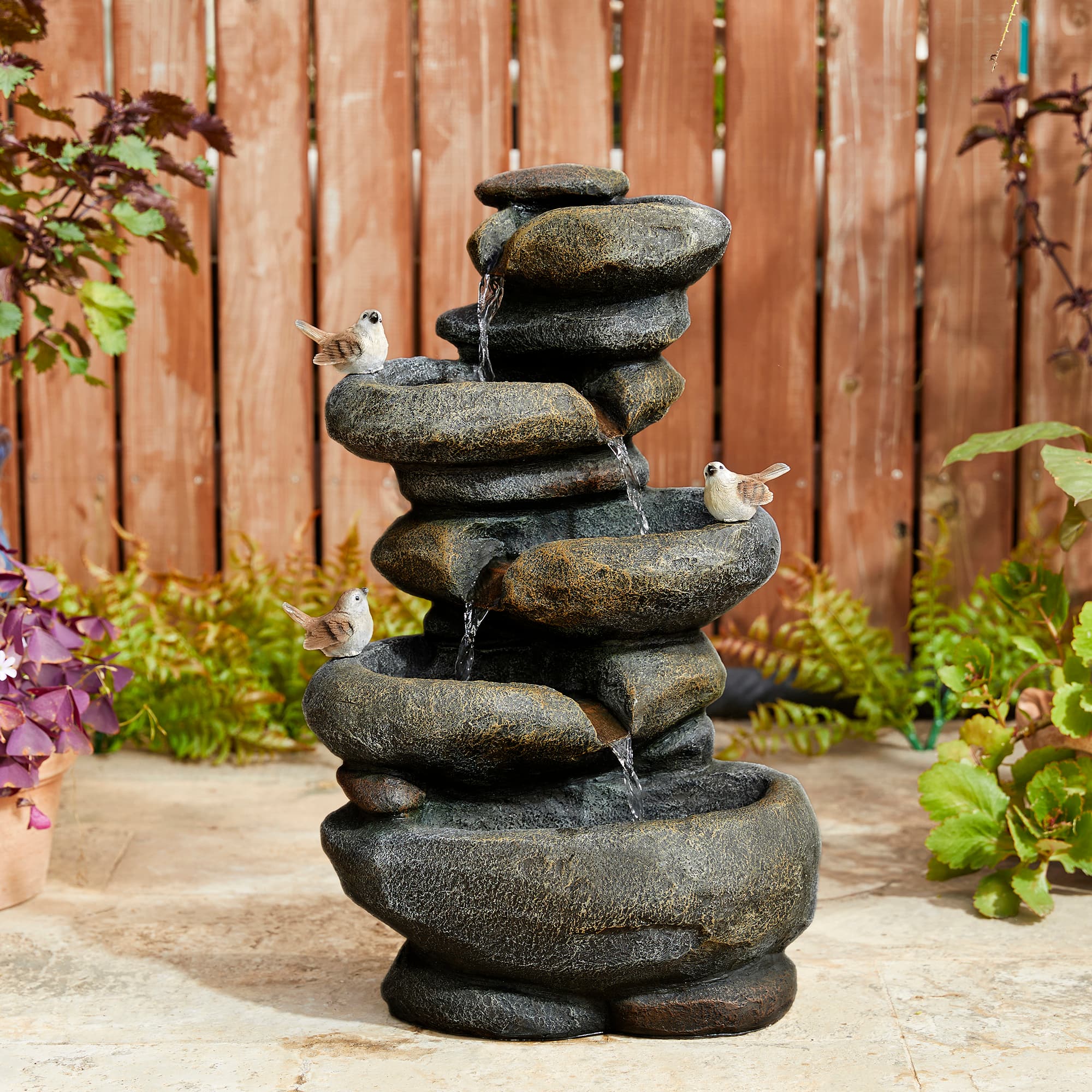 Glitzhome® 23" Natural LED 5-Tier Stacked Stone Outdoor Fountain