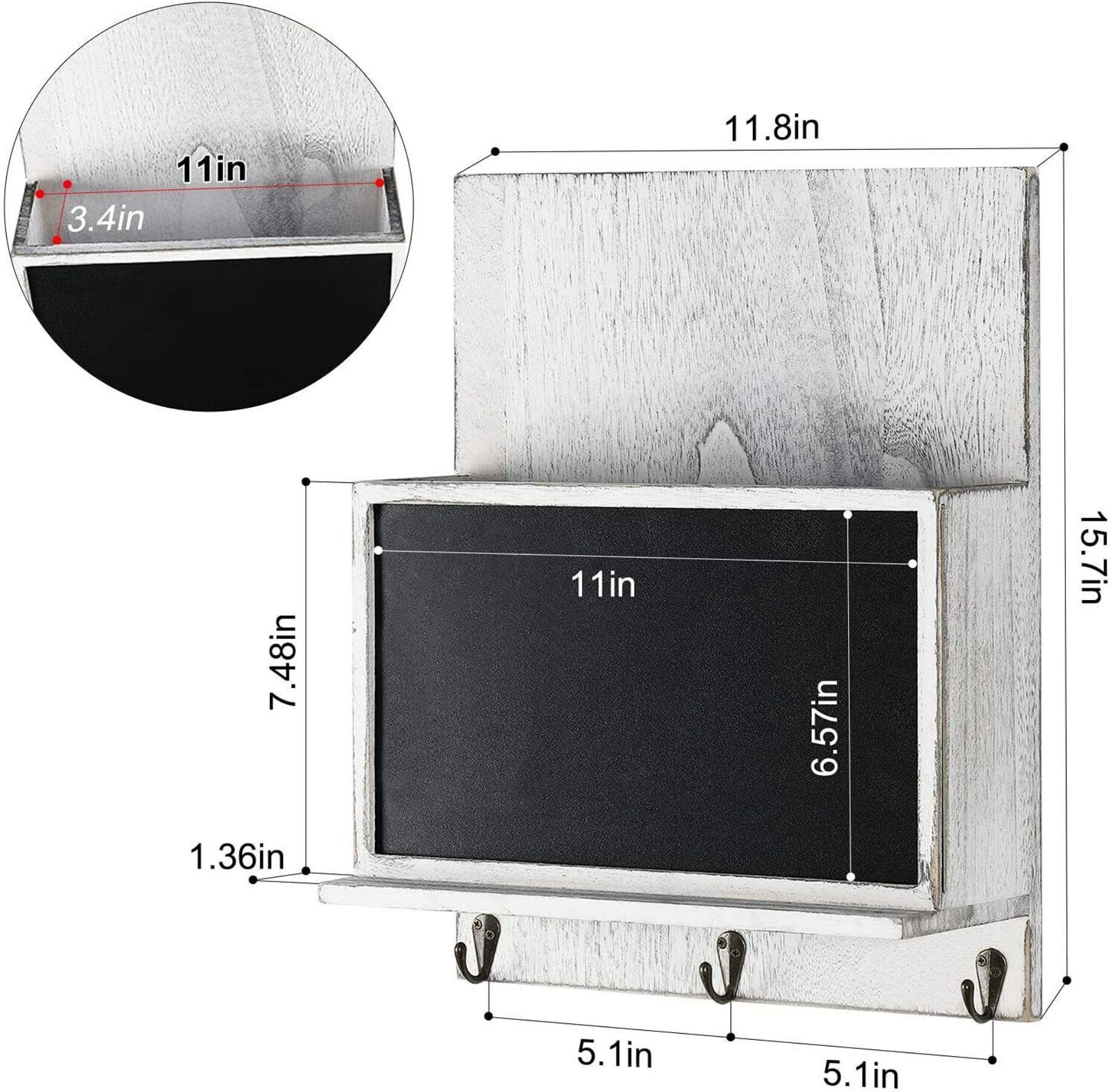 NEX™ 16" Gray White Wall-Mounted Key & Mail Holder with Chalkboard