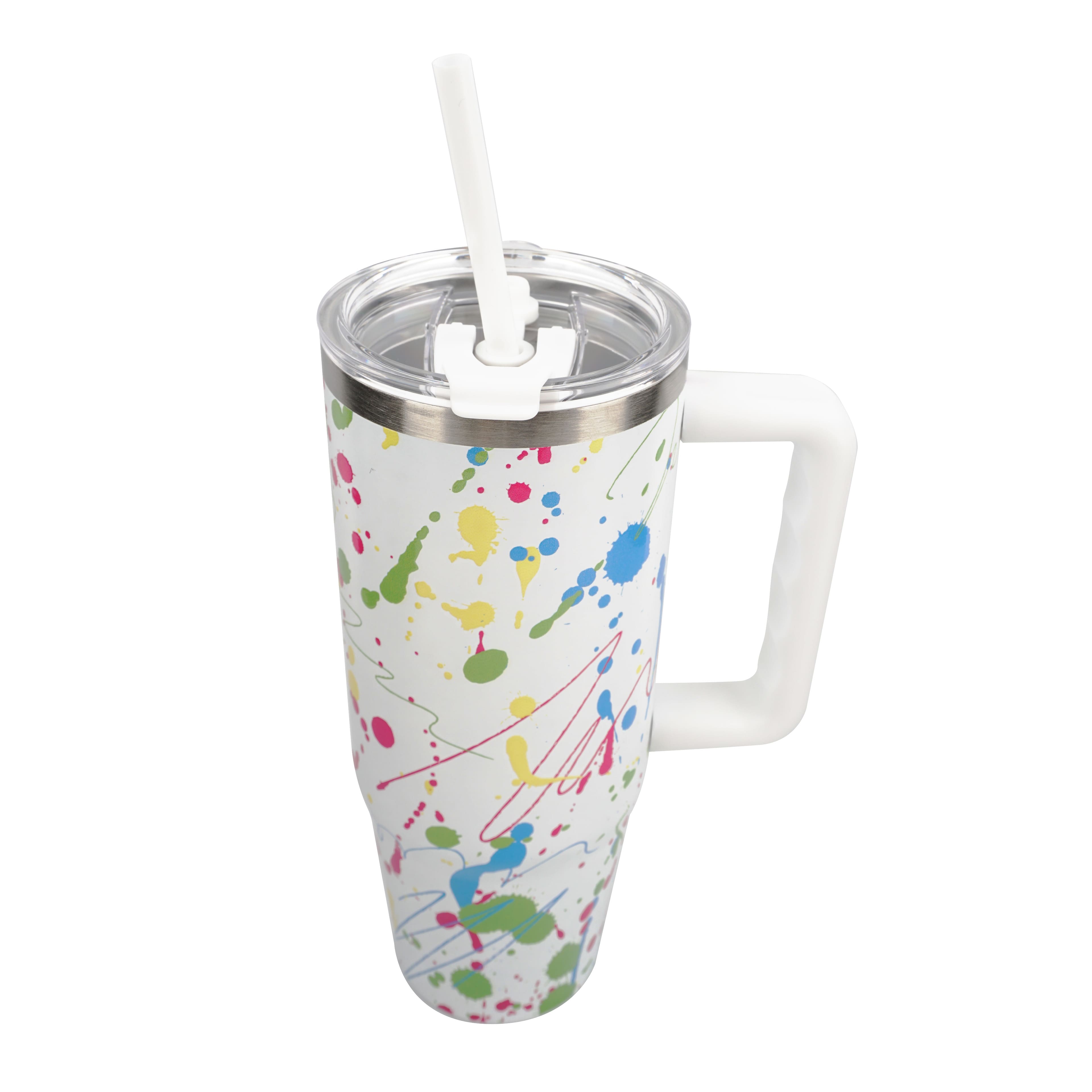 30oz. White Splatter Stainless Steel Insulated Tumbler by Celebrate It&#x2122;