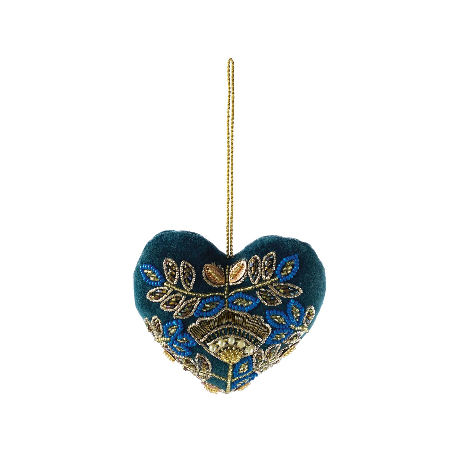 Hello Honey® 4" Multicolor Beaded & Embroidered Heart Cotton Velvet Ornament