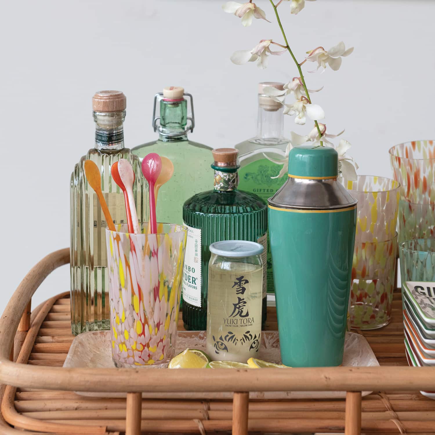 Hello Honey® 21oz. Green & Yellow Round Enameled Stainless Steel Cocktail Shaker with Colored Edge