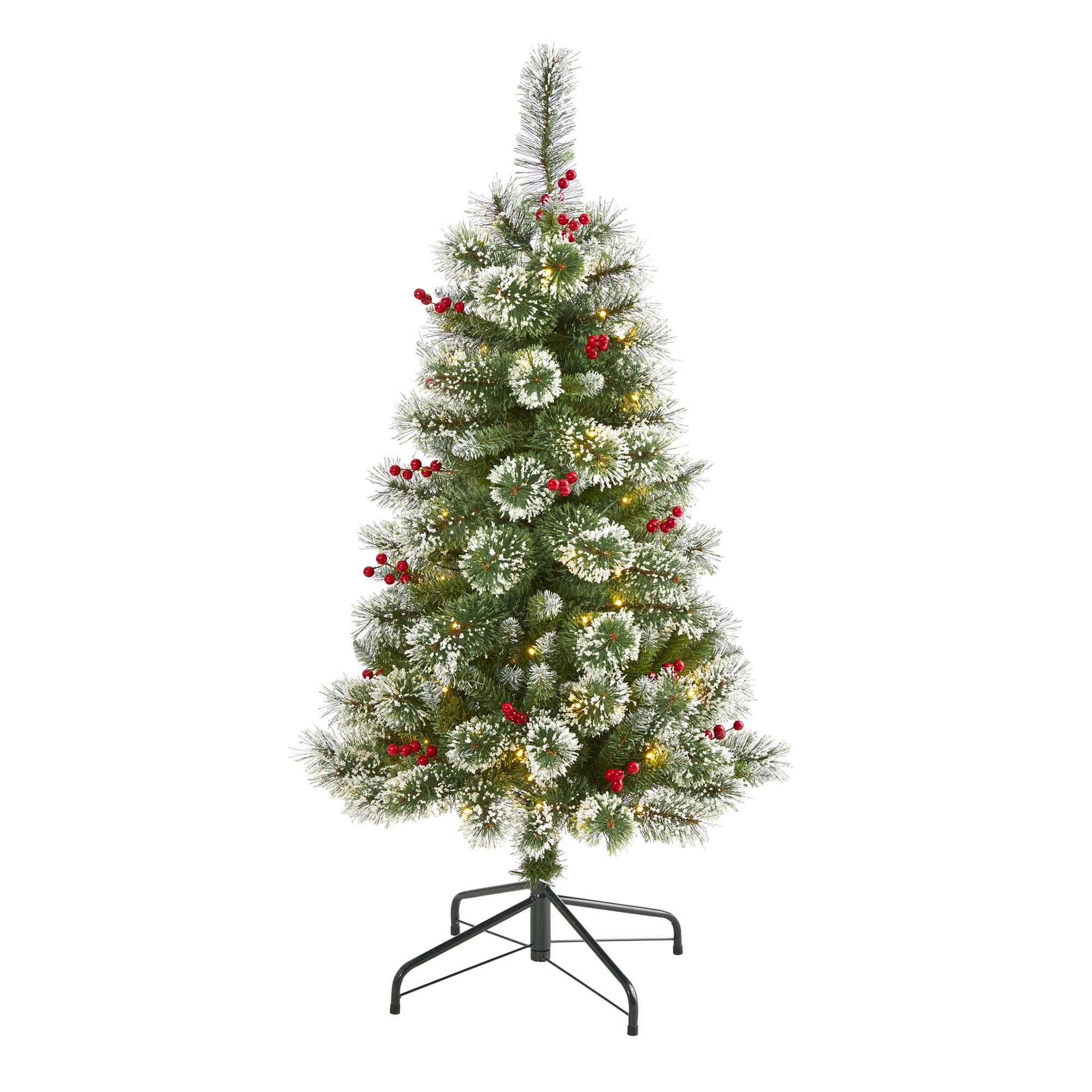4ft. Pre-Lit Frosted Swiss Pine Artificial Christmas Tree with Berries, Clear LED Lights