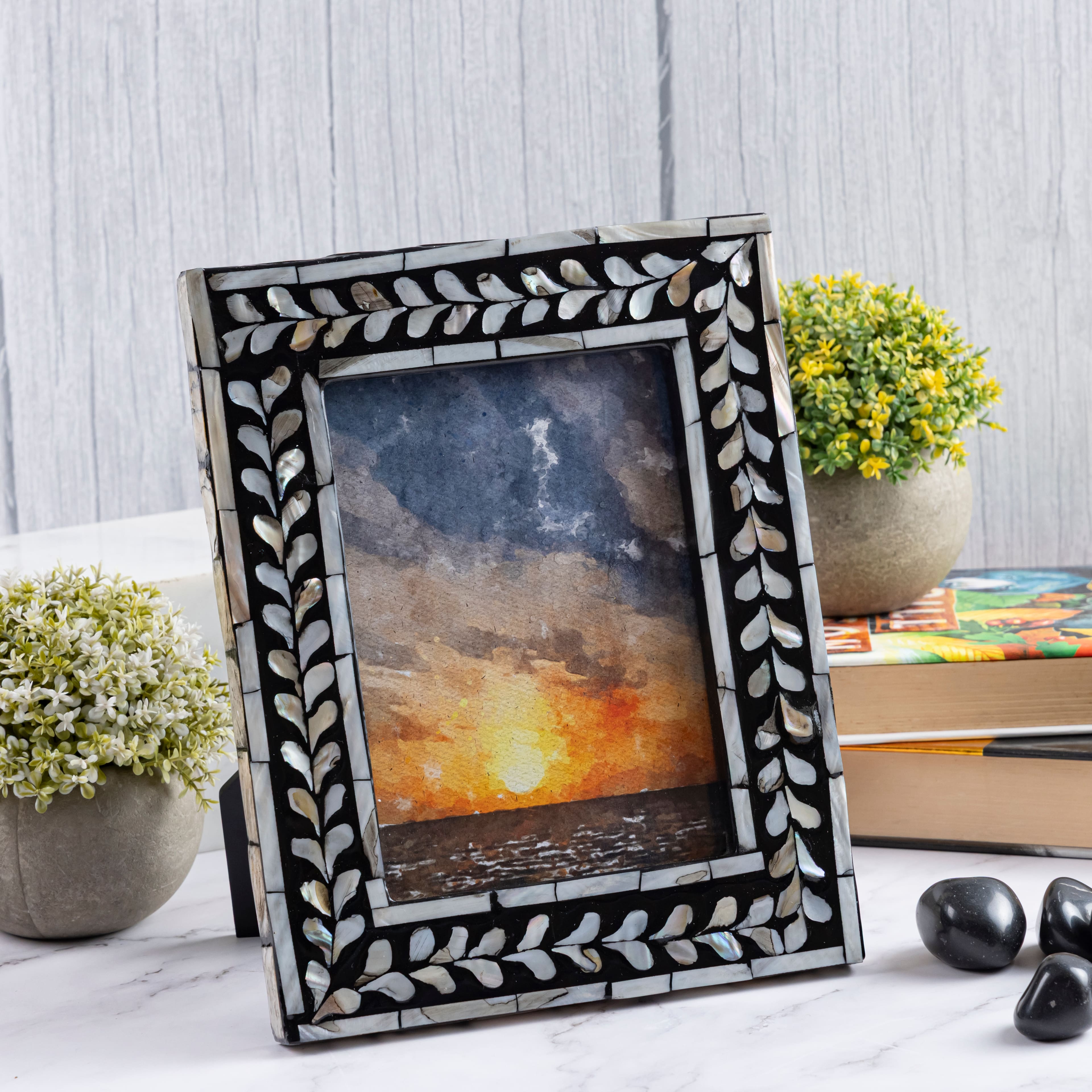 5" x 7" Black with Mother of Pearl Leaf Tabletop Frame, Atelier by Studio Décor®