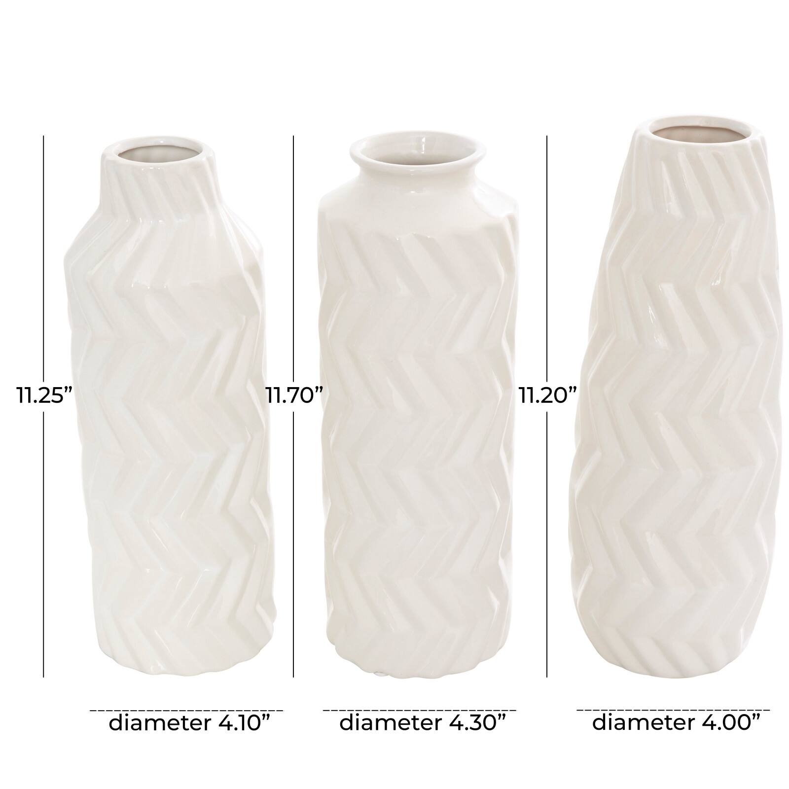 White Ceramic Dimensional Chevron Textured Vase with Varying Shapes Set