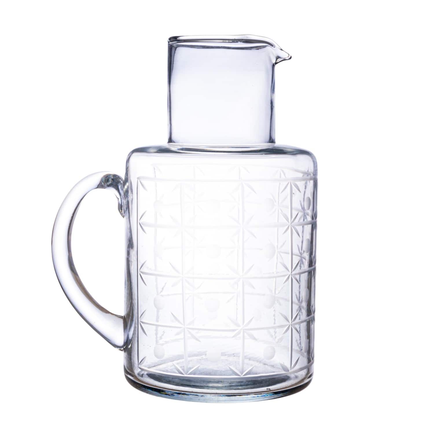 Hello Honey&#xAE; 32oz. Clear Hand-Blown Etched Reclaimed Glass Pitcher with Tall Neck &#x26; Handle