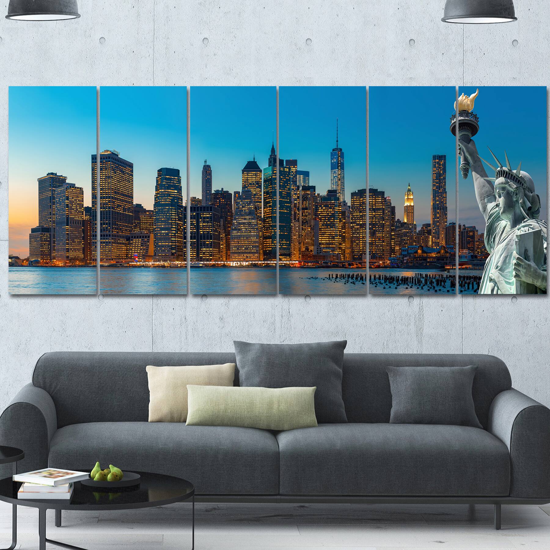 Designart - Evening New York City Skyline Panorama - Extra Large Canvas Art Print