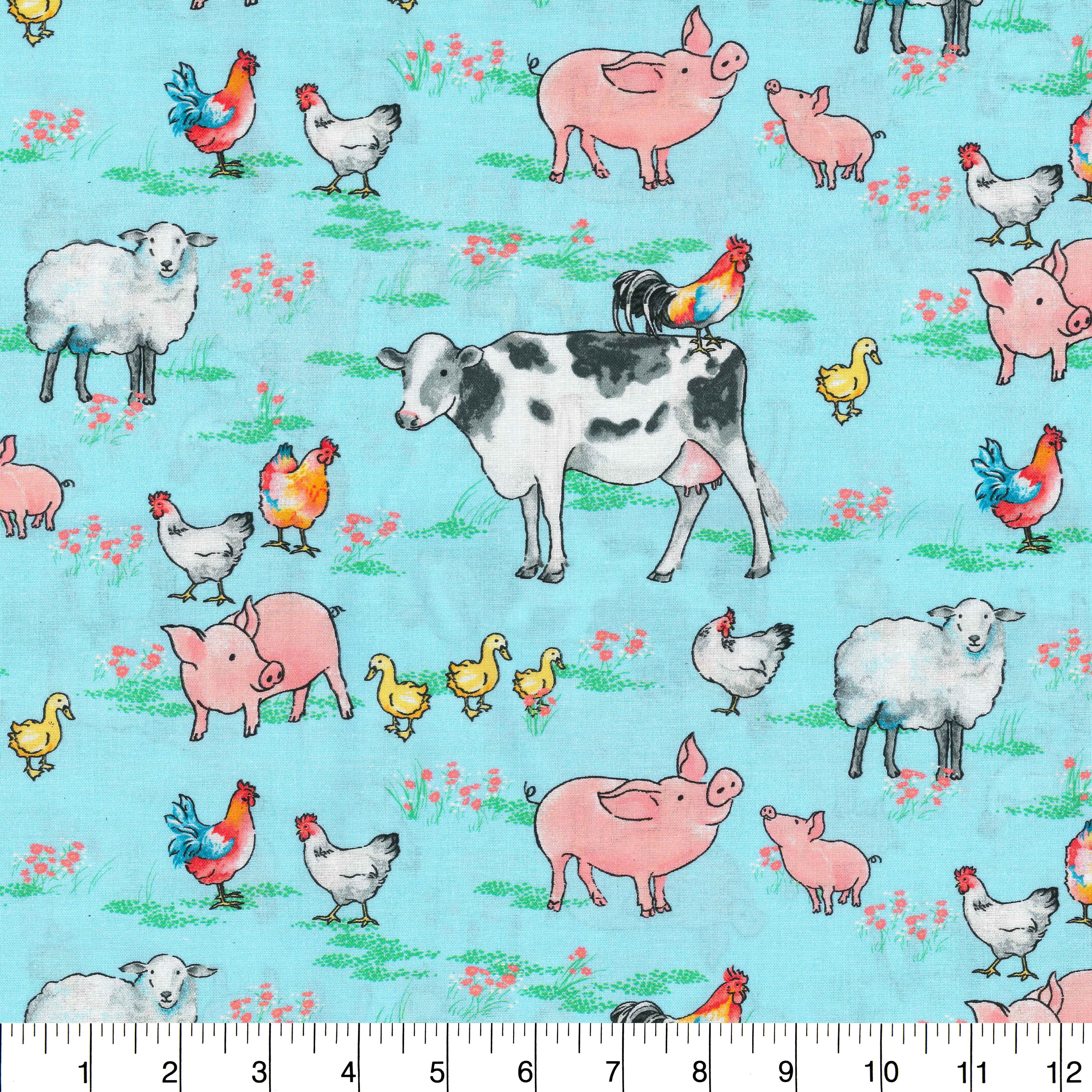 Fabric Traditions Light Blue Animals Cotton Fabric