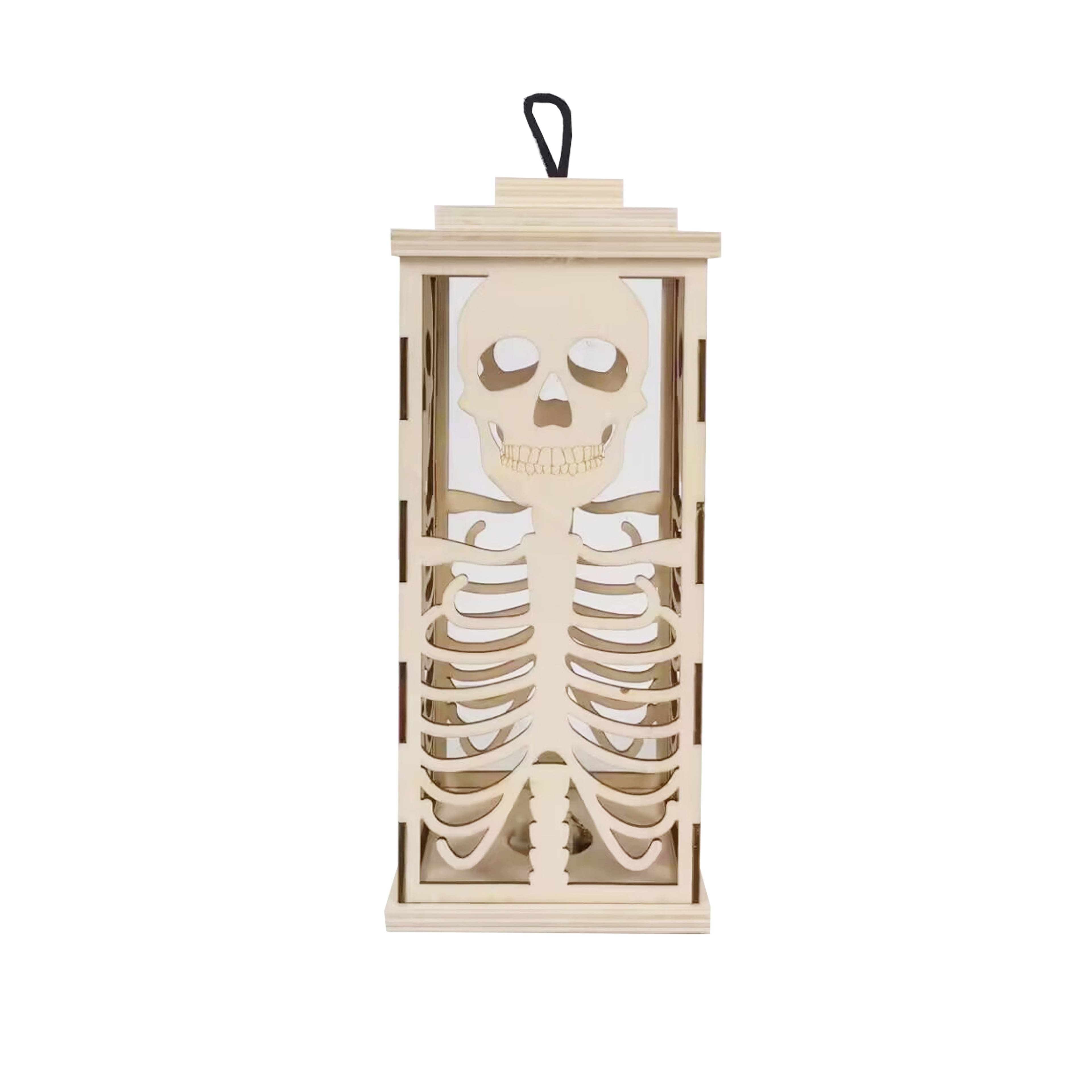 10&#x22; DIY LED Skull Wood Lantern D&#xE9;cor by Make Market&#xAE;