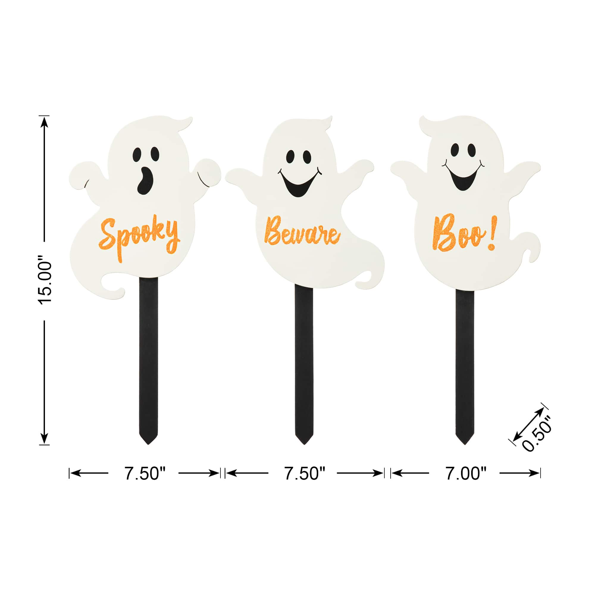 Glitzhome&#xAE; 15&#x22; Halloween Wooden Ghost Yard Stake Set