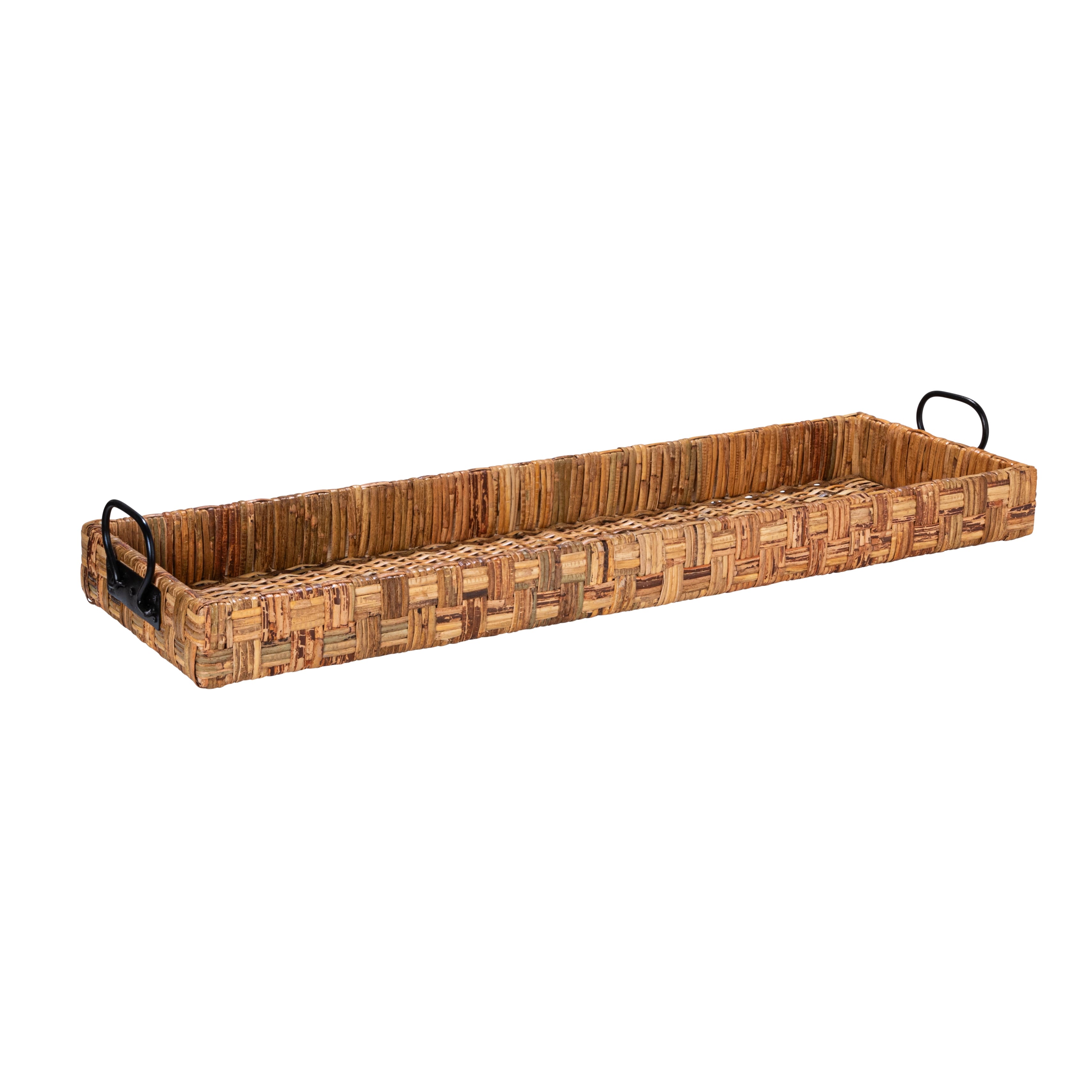 Hello Honey&#xAE; 3ft. Decorative Rattan Tray with Metal Handles