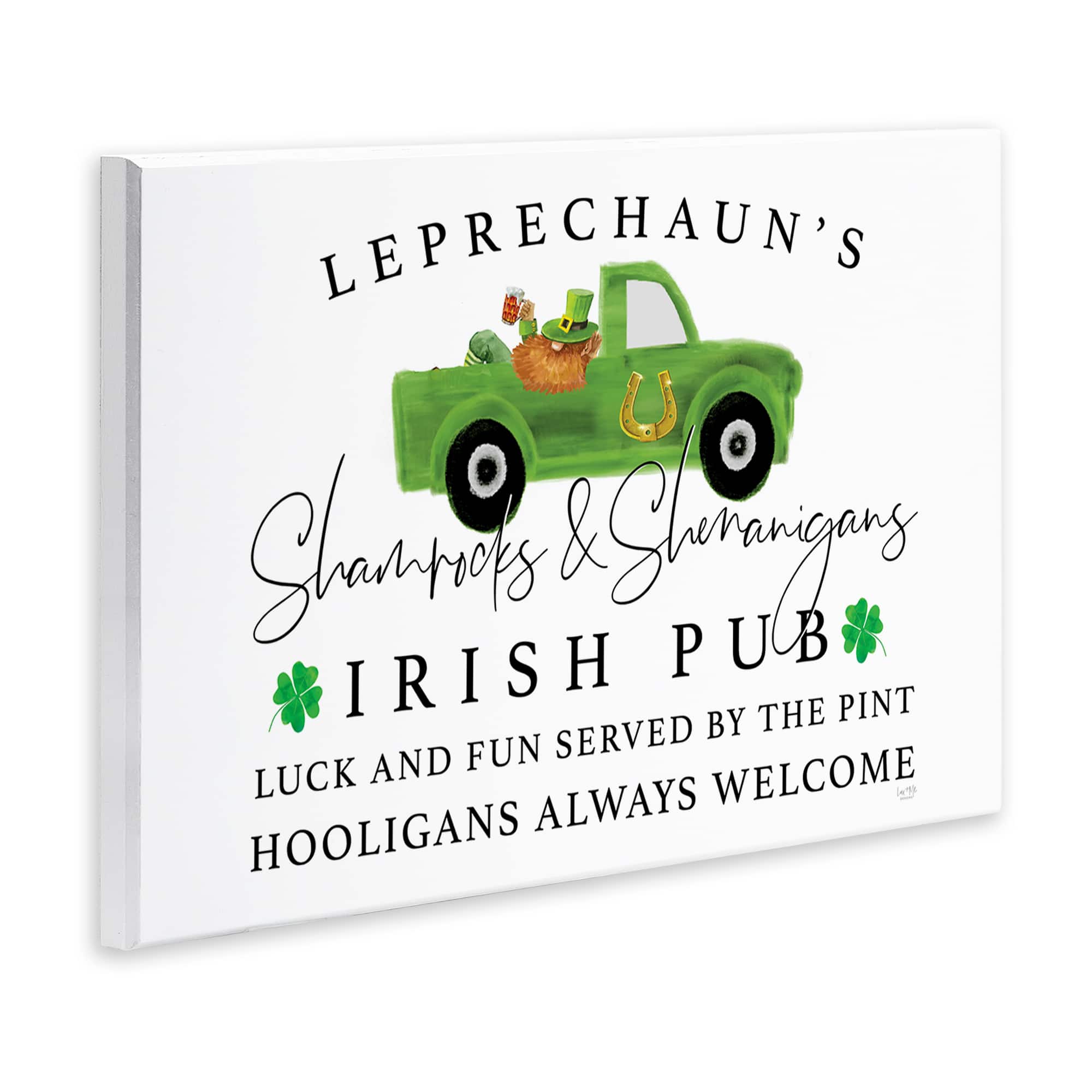 Stupell Industries Irish Pub Whimsical Leprechaun Green Shamrock Details Canvas Wall Art
