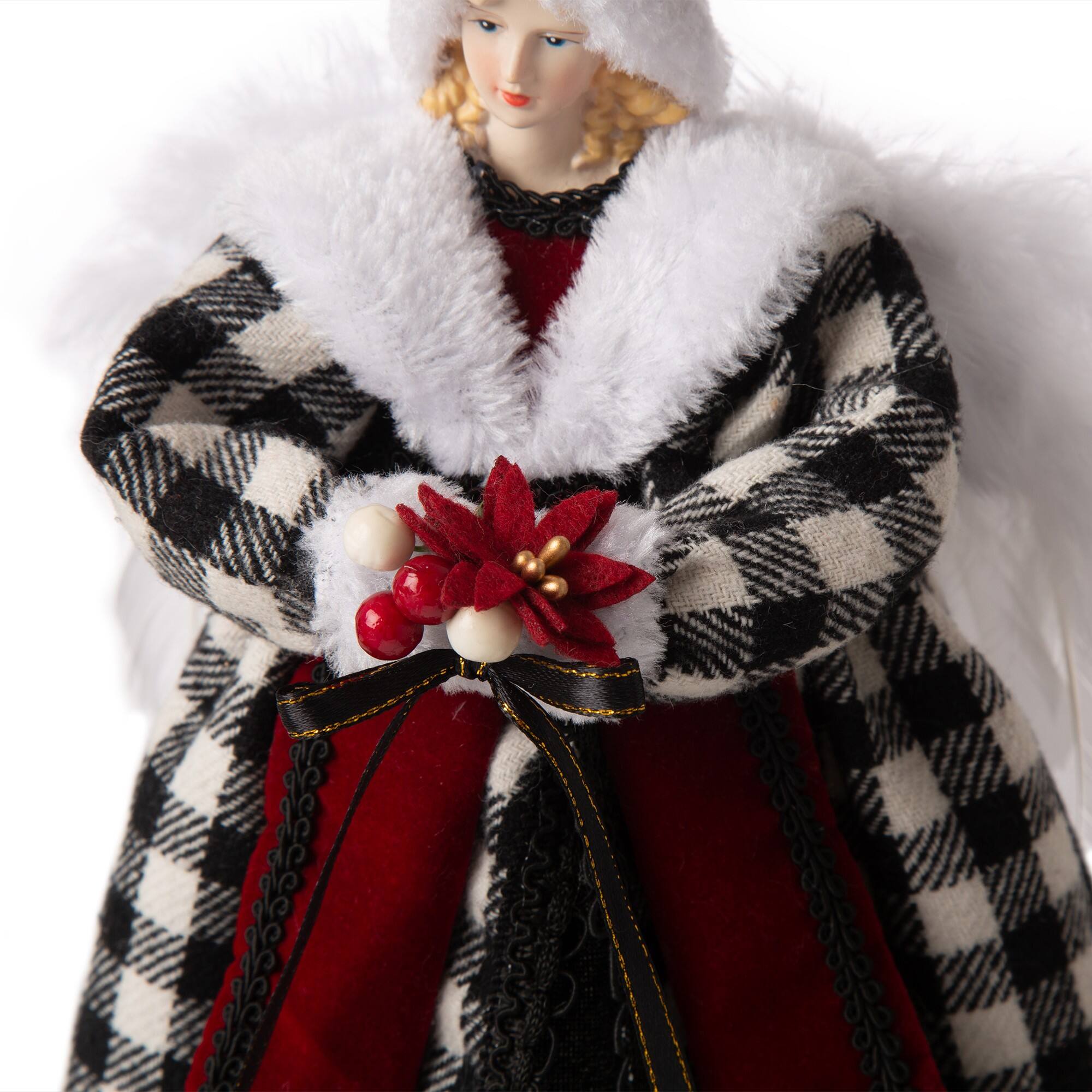 Glitzhome® 12" Black & White Plaid Angel Tree Topper