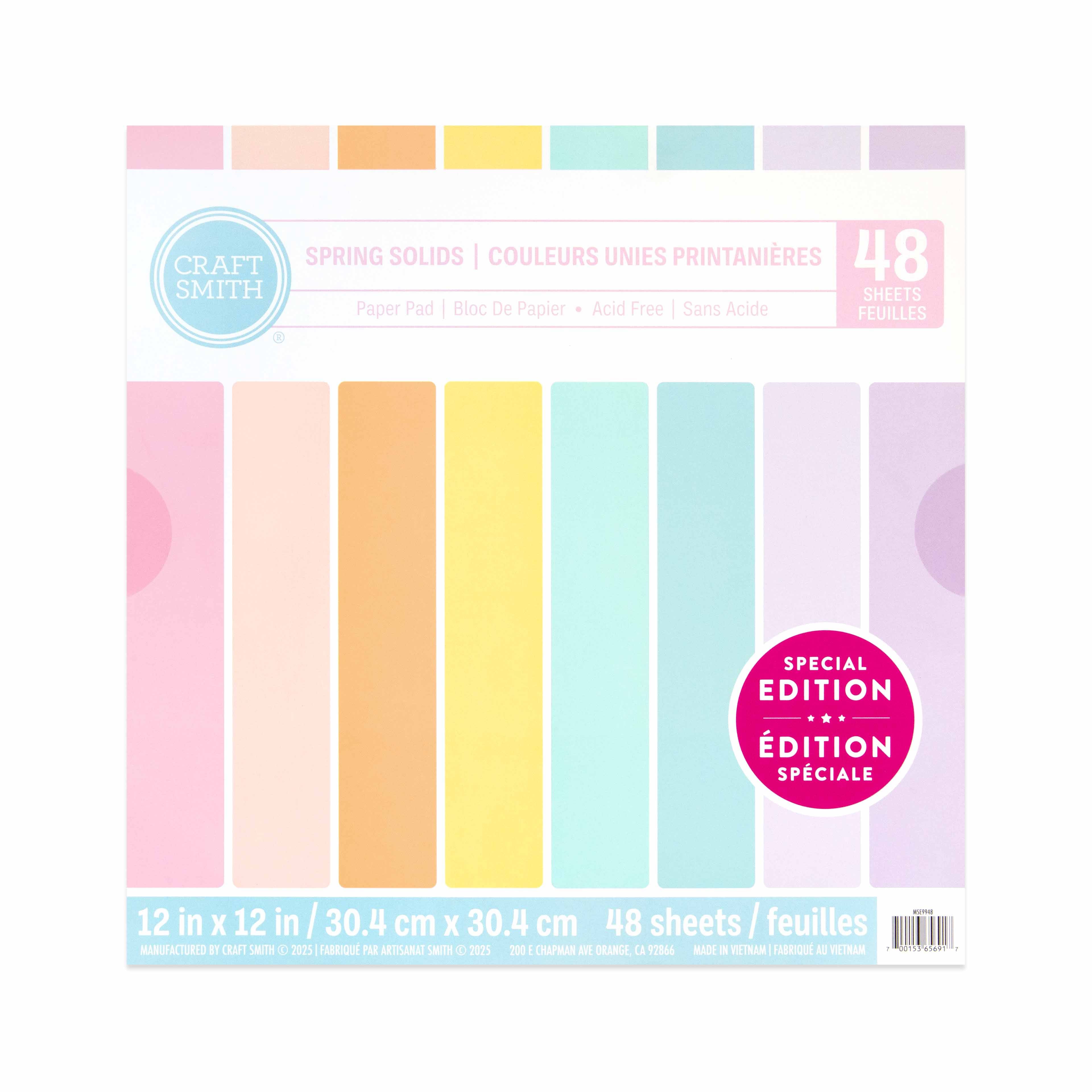 Craft Smith 12&#x22; x 12&#x22; Spring Solids Paper Pad, 48 Sheets