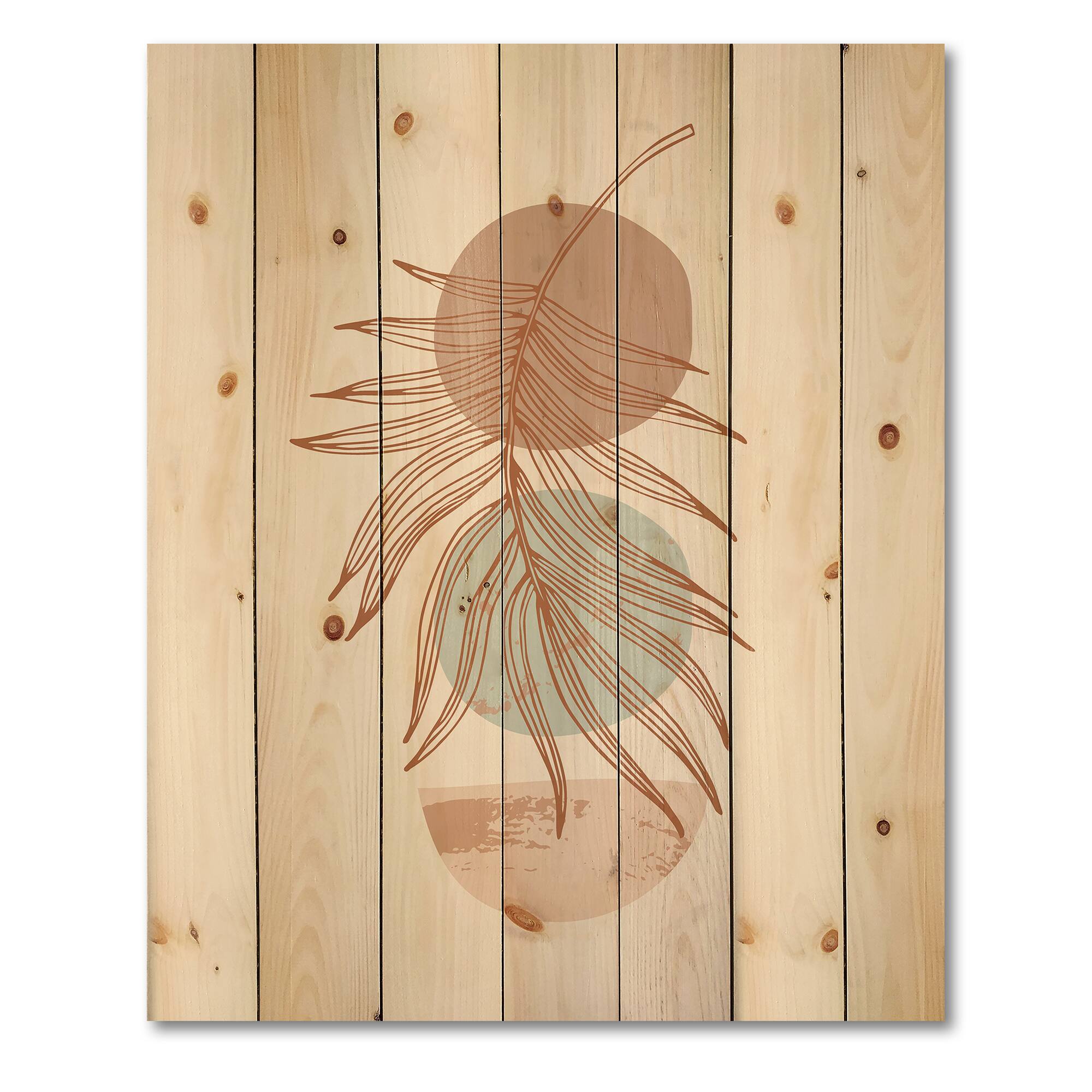 Designart - Moon & Sun Shapes In Retro Terracotta Tones II - Modern Print on Natural Pine Wood