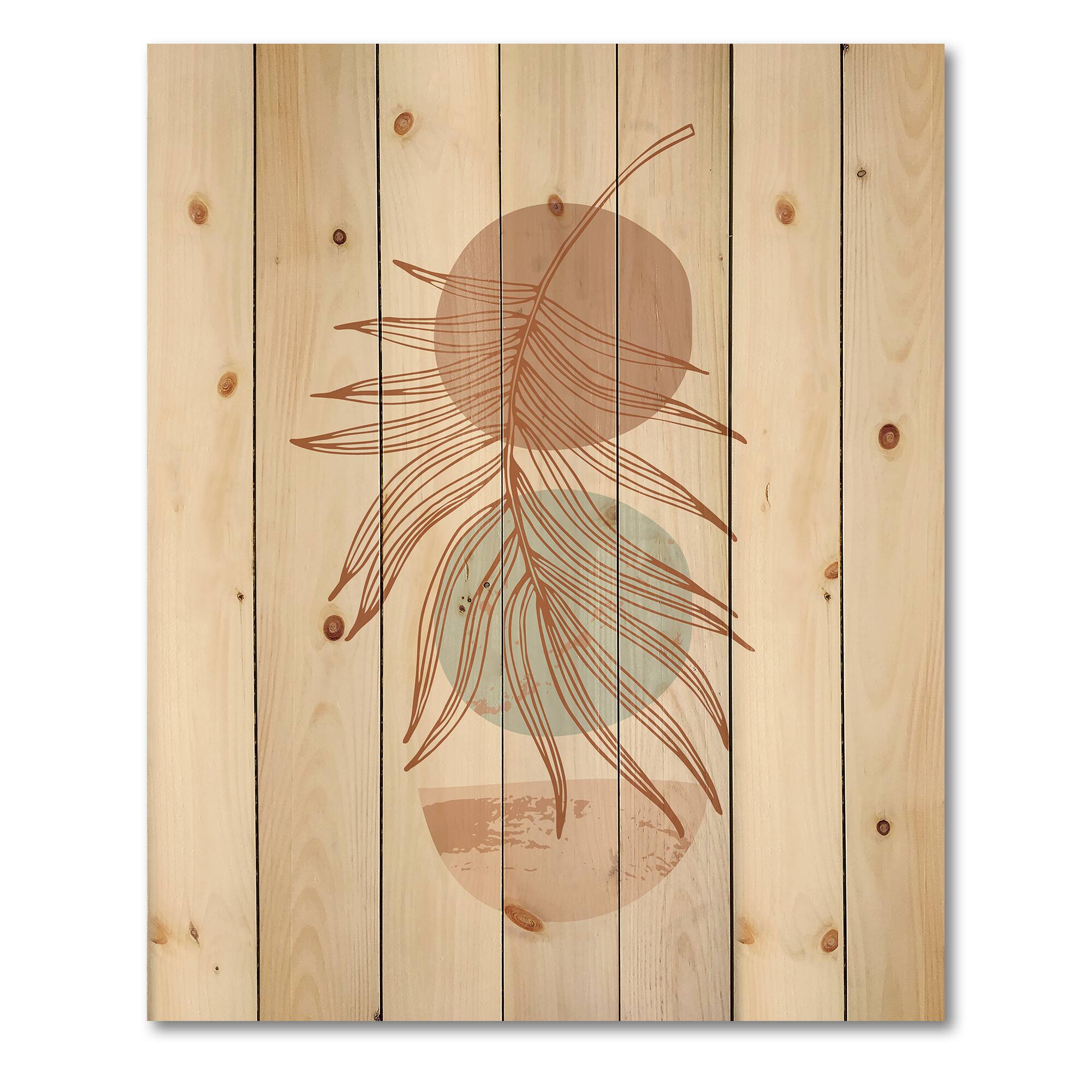 Designart - Moon &#x26; Sun Shapes In Retro Terracotta Tones II - Modern Print on Natural Pine Wood