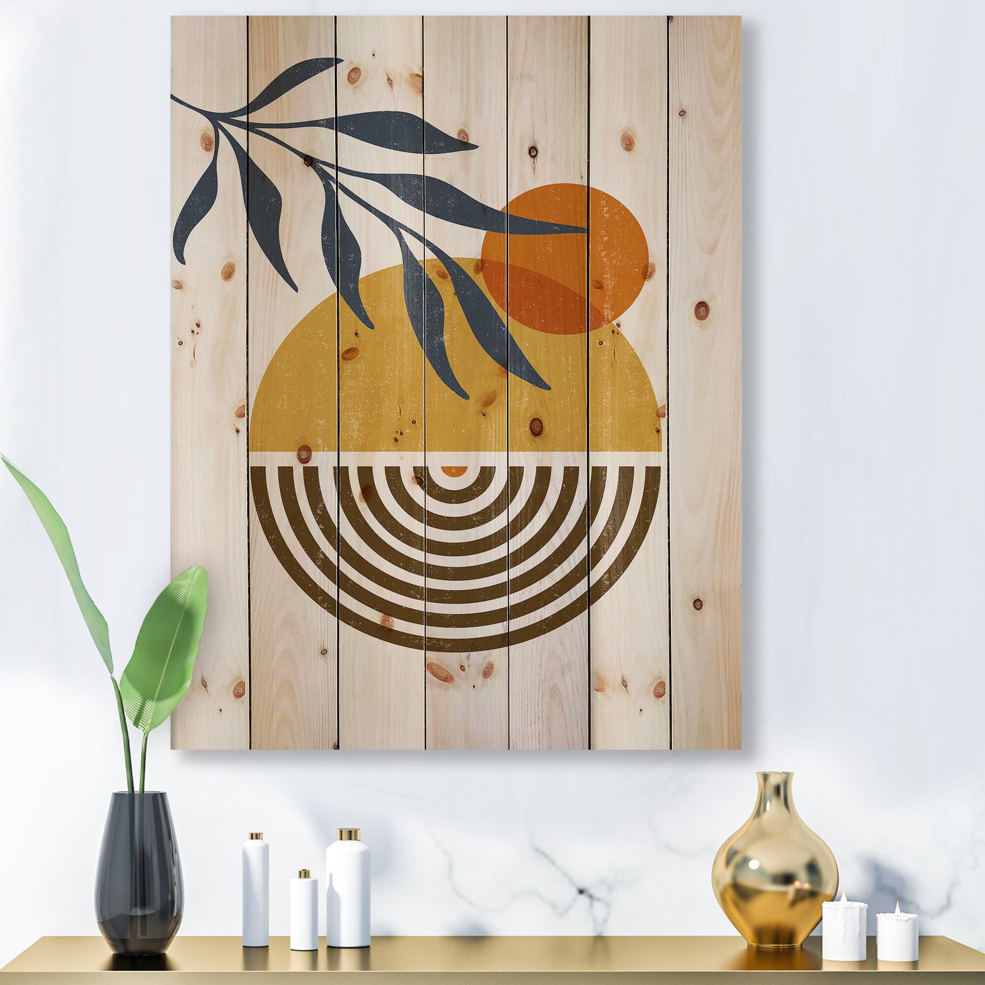 Designart - Botanical Minimalist Leaf With Abstract Shapes IV