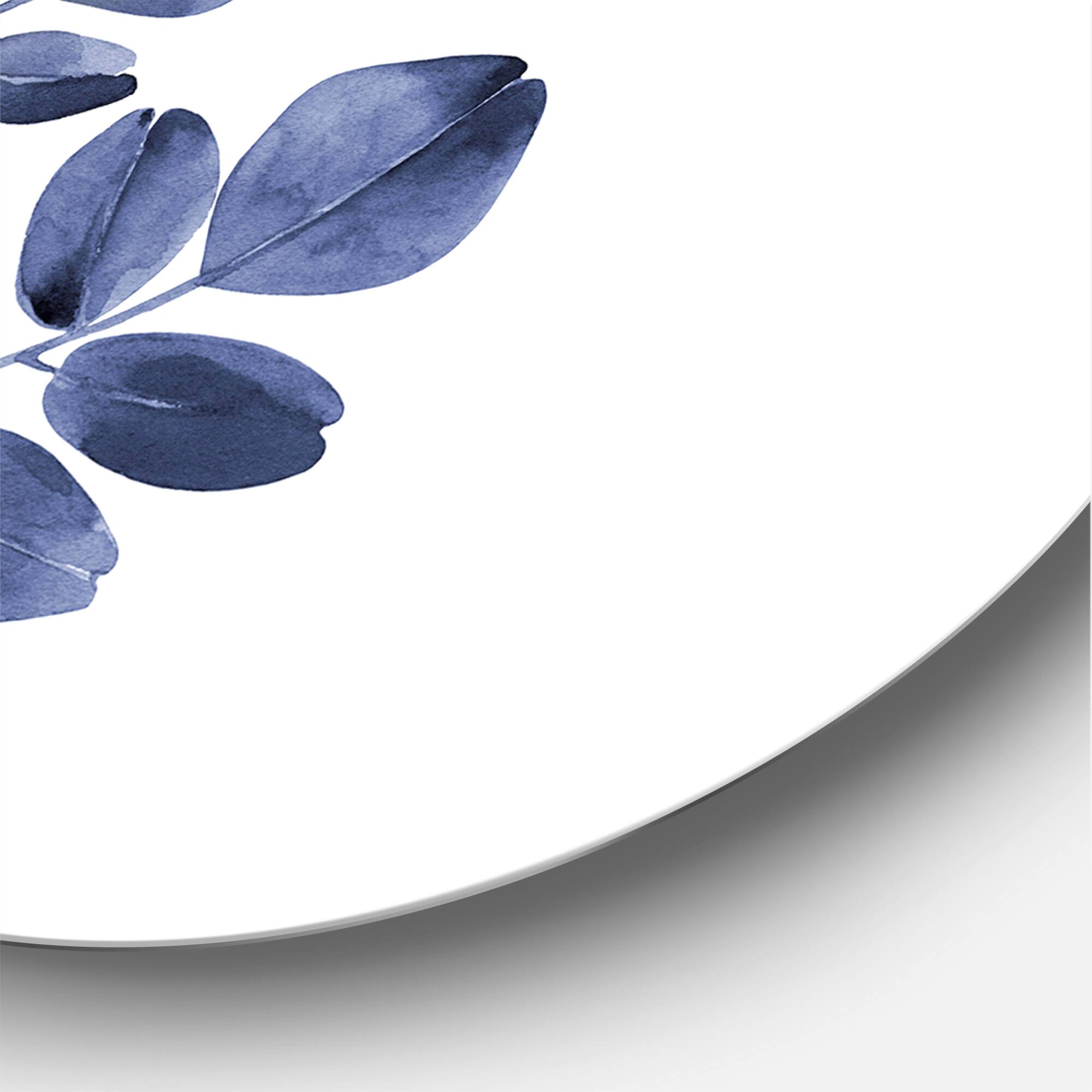 Designart - Navy Blue Eucalyptus II - Traditional Metal Circle Wall Art