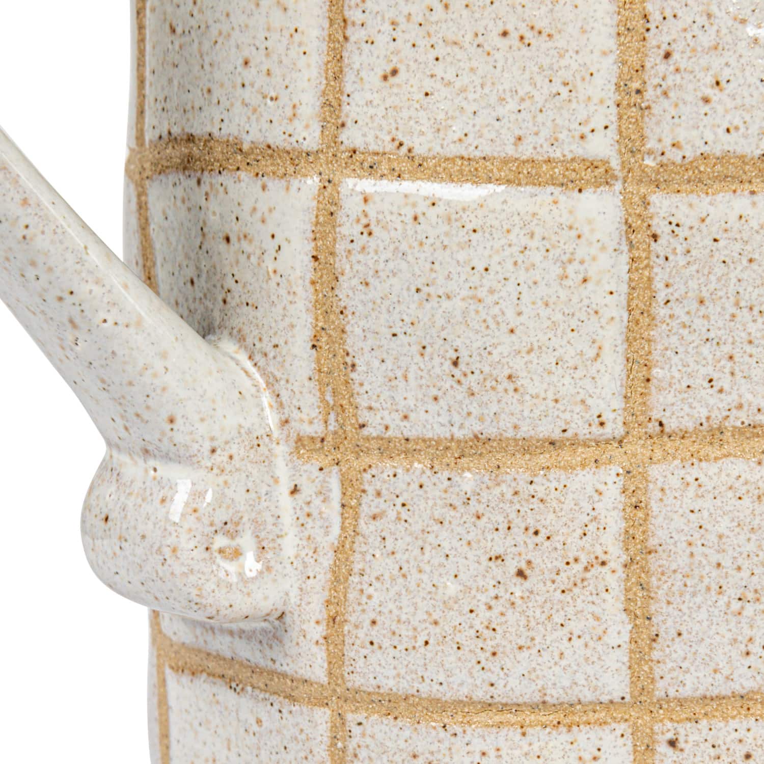 Hello Honey&#xAE; 46oz. Cream &#x26; Brown Reactive Glaze Wax Relief Grid Pattern Stoneware Pitcher
