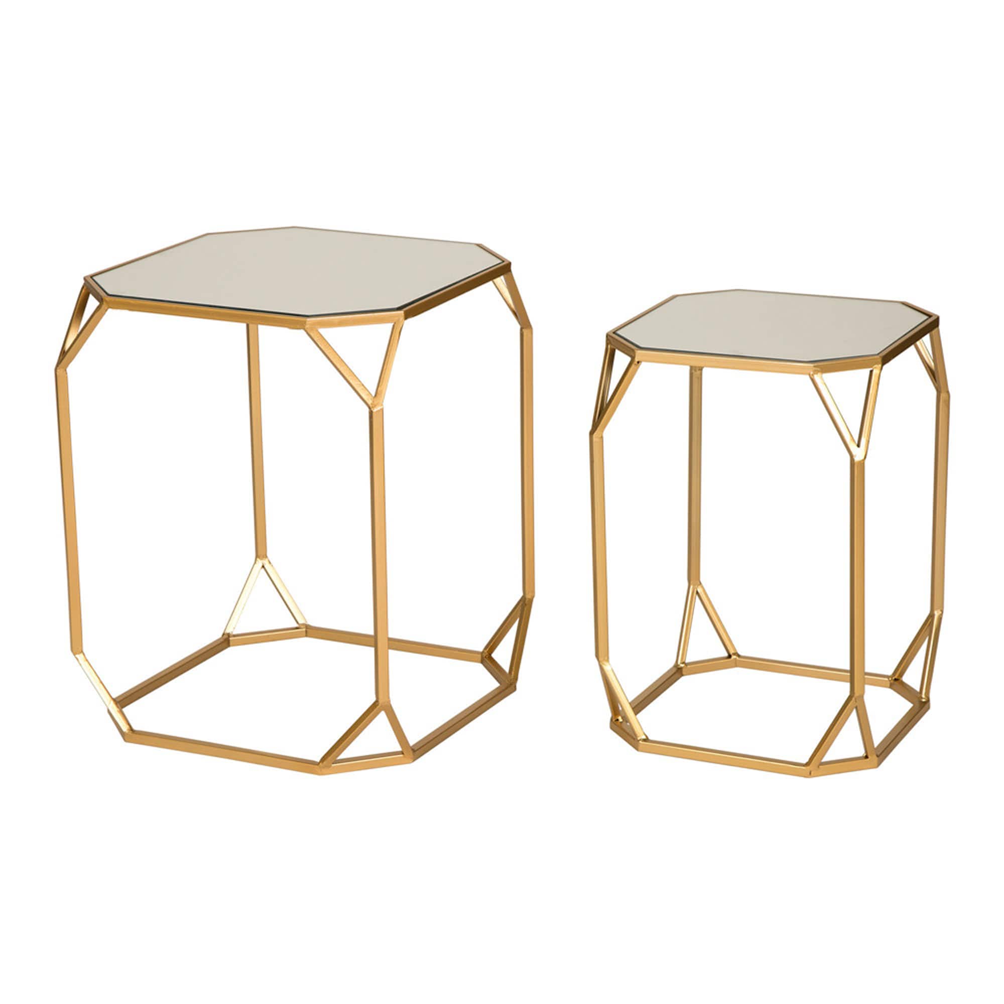 Glitzhome&#xAE; Gold Metal Square Accent Table with Glass Top Set