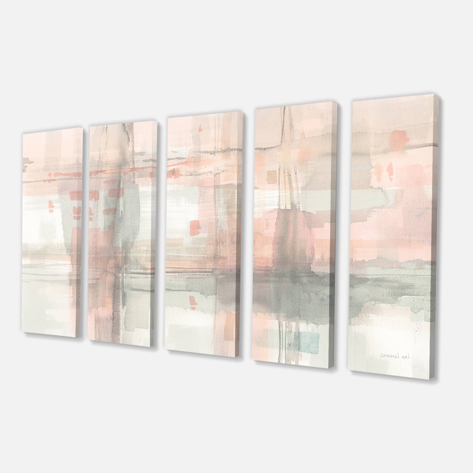 Designart - Intersect II Grey - Pink Modern Premium Canvas Wall Art