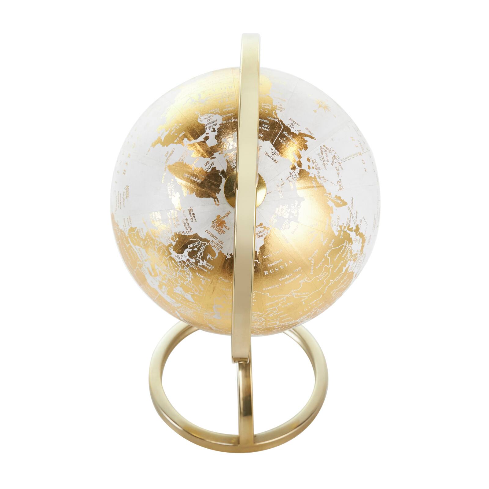 White & Gold Aluminum Tabletop Globe in Arrow Stand