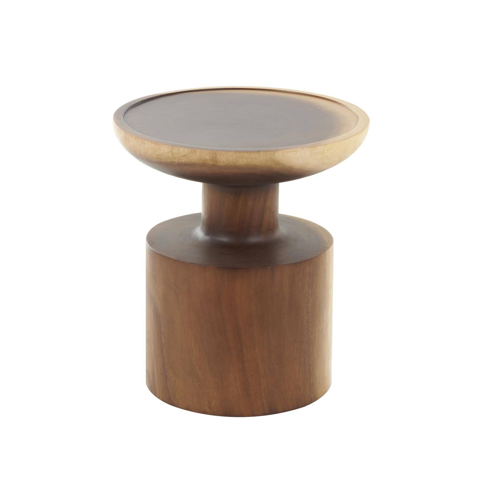 18" x 16" Natural Brown Round Handmade Albizia Wood Accent Table with Cylindrical Base