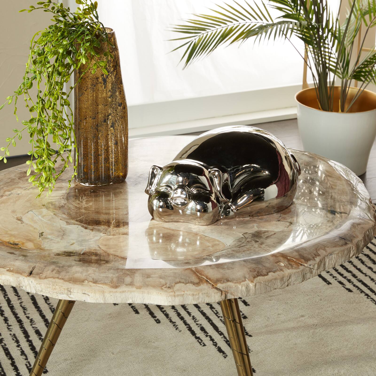 CosmoLiving by Cosmopolitan Silver Porcelain Contemporary Sculpture, 5" x 13" x 9"