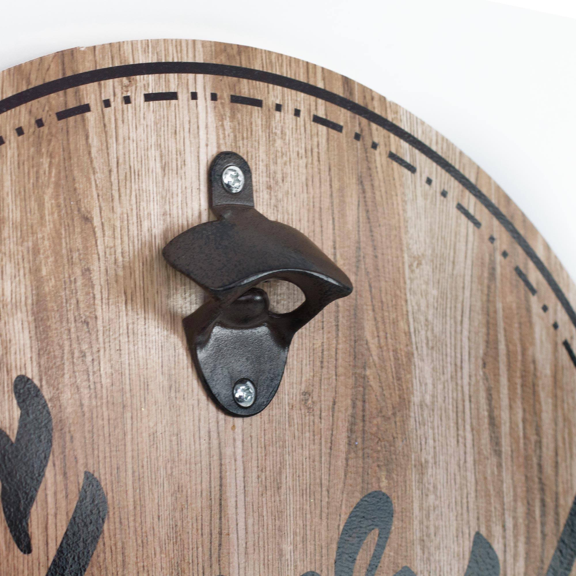 14" Rustic Wood Textured 'Cheers!' Bottle Opener & Cap Catcher