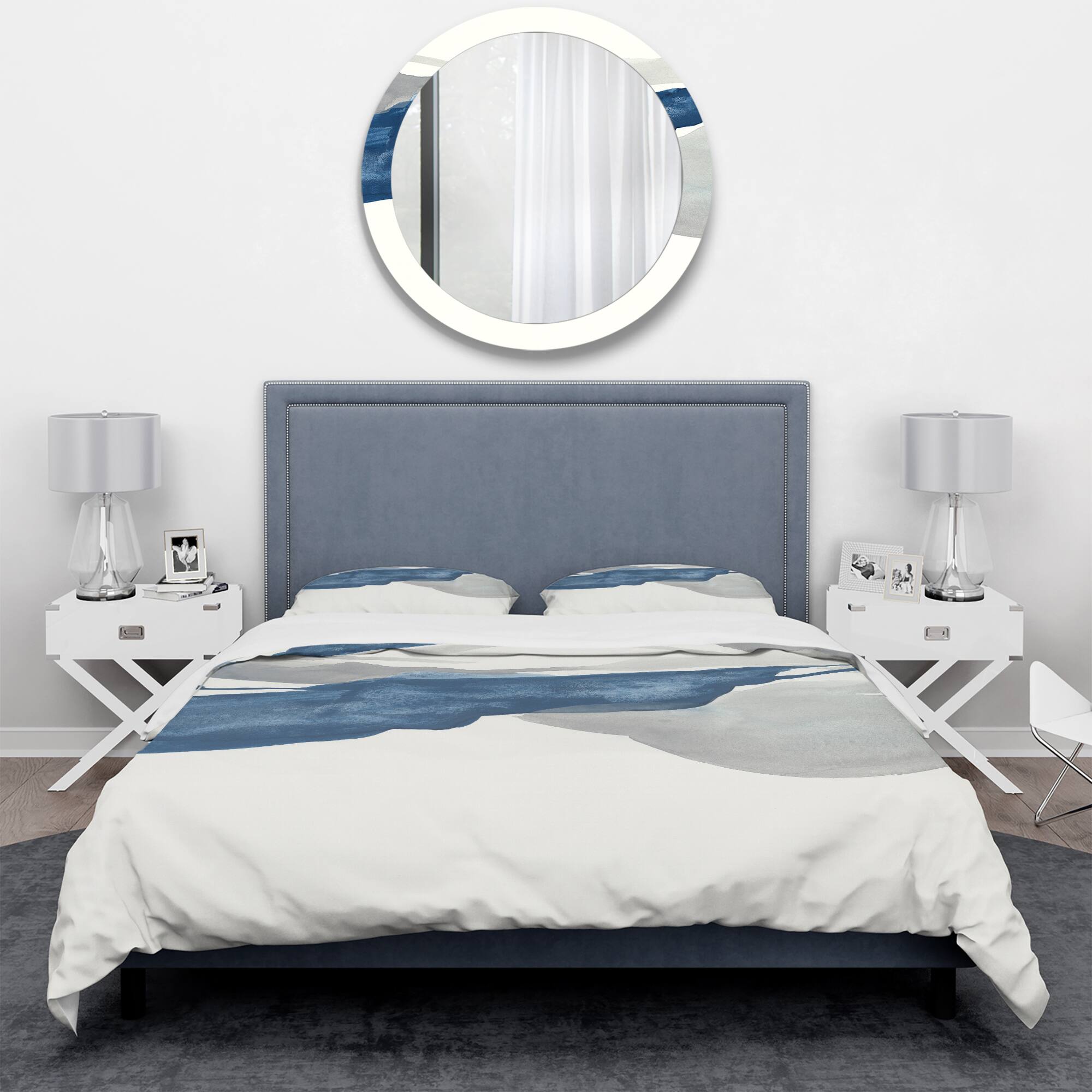 Designart &#x27;Gouache Sapphire on Gray II&#x27; Geometric Bedding Set - Duvet Cover &#x26; Shams