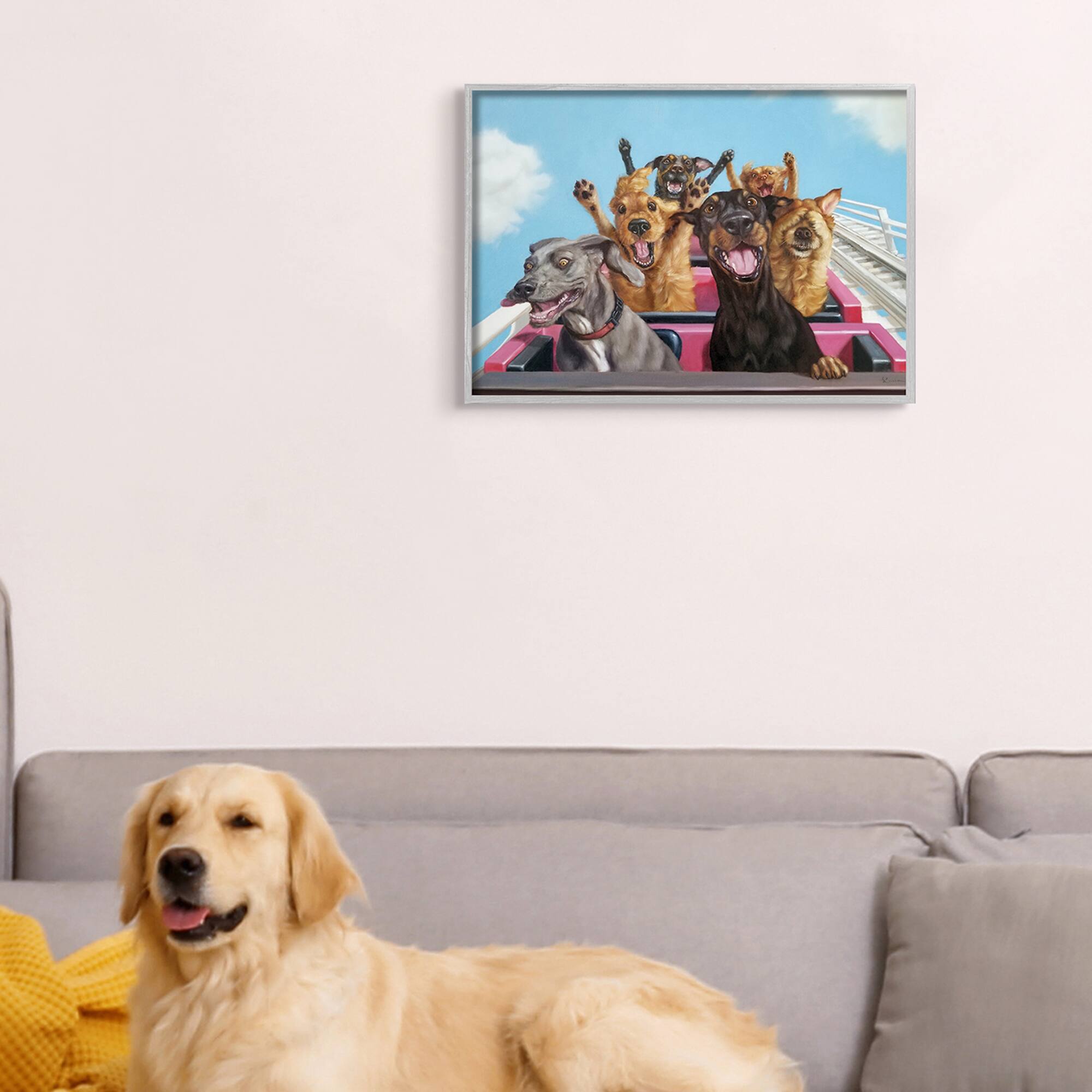 Stupell Industries Dogs Riding Roller Coaster Funny Amusement Park in Gray Frame Wall Art