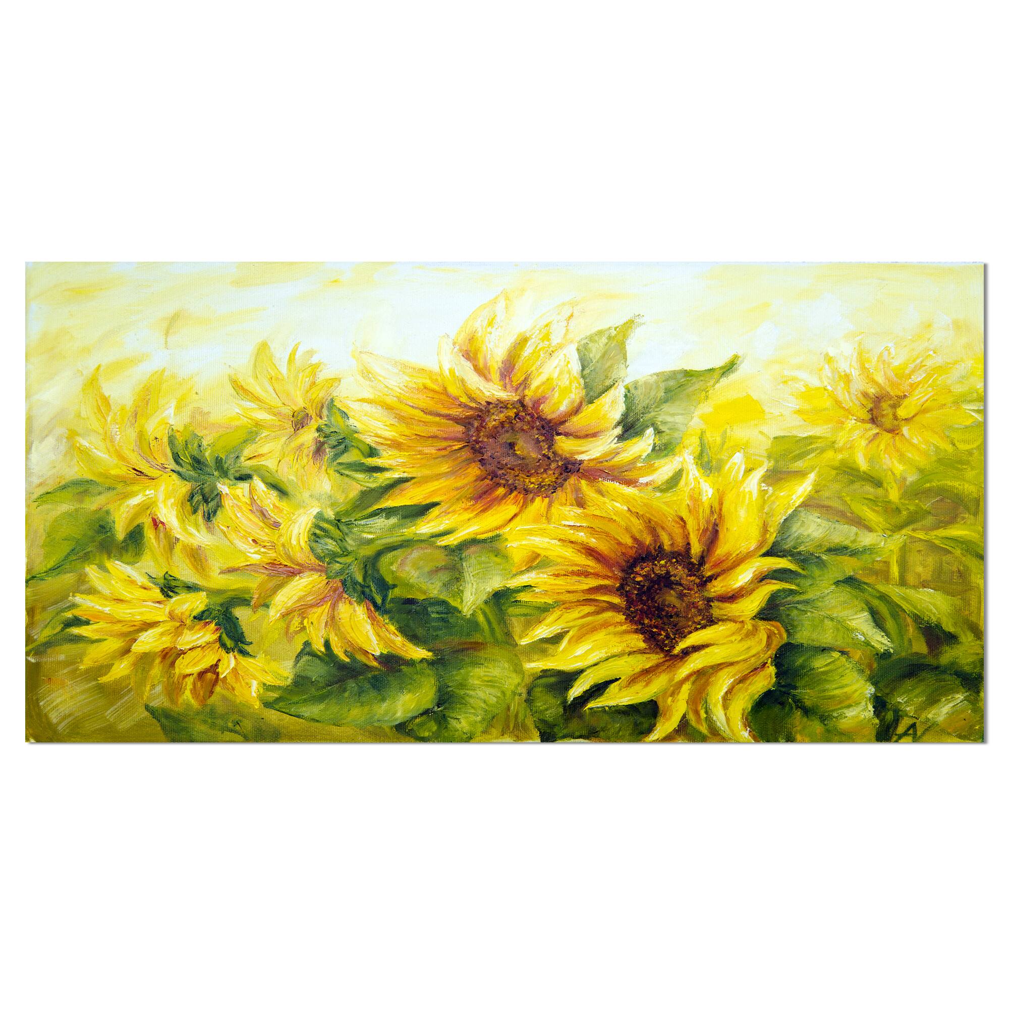 Designart Bright Yellow Sunny Sunflowers Floral Painting Canvas