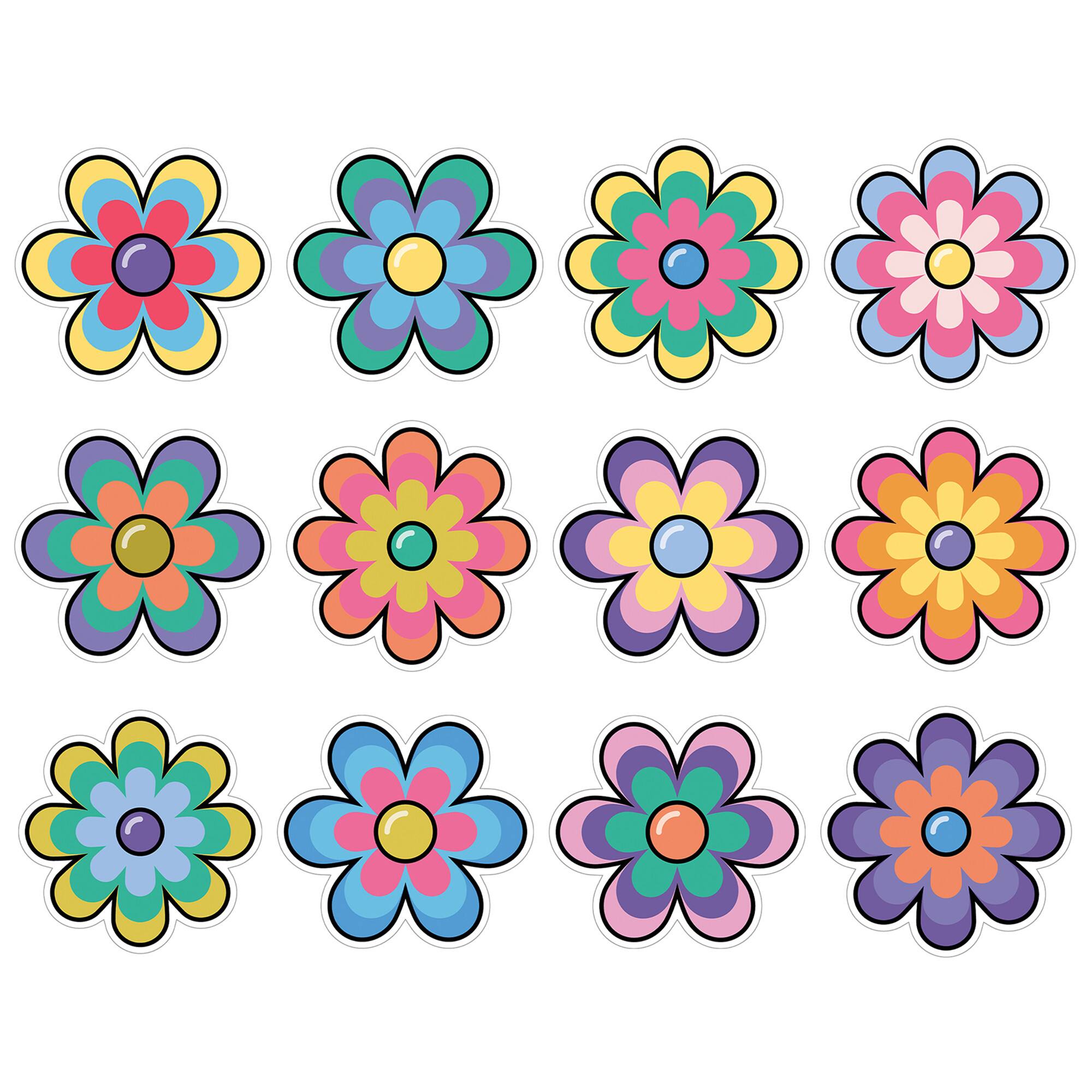 Carson Dellosa® Education Happily Ever Elementary Retro Remix Jumbo Flowers Cutouts, 6 Packs of 12