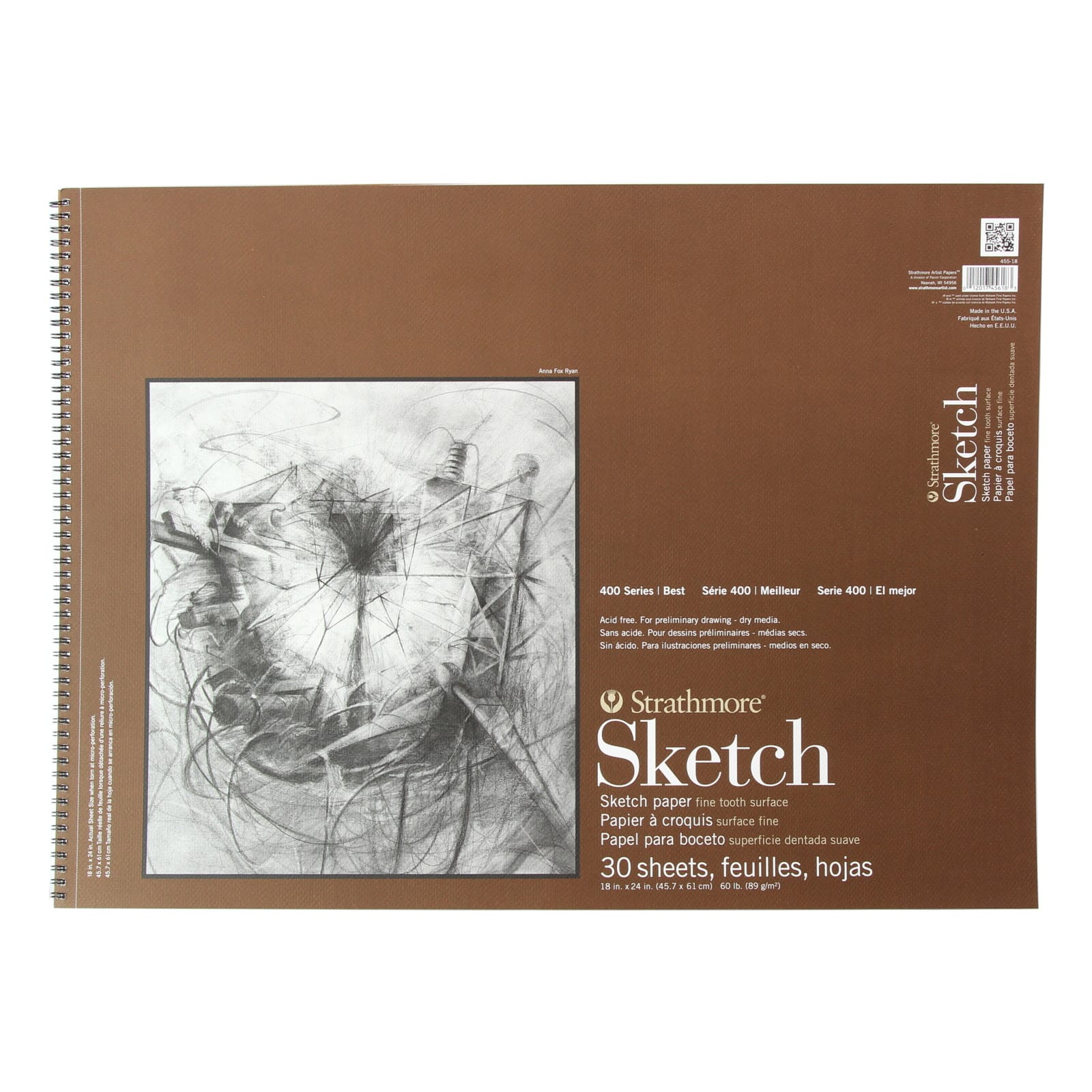 Strathmore 455-18 400 Series Sketch Pad, 18 x 24 Wire Bound, 30 Sheets ,  White