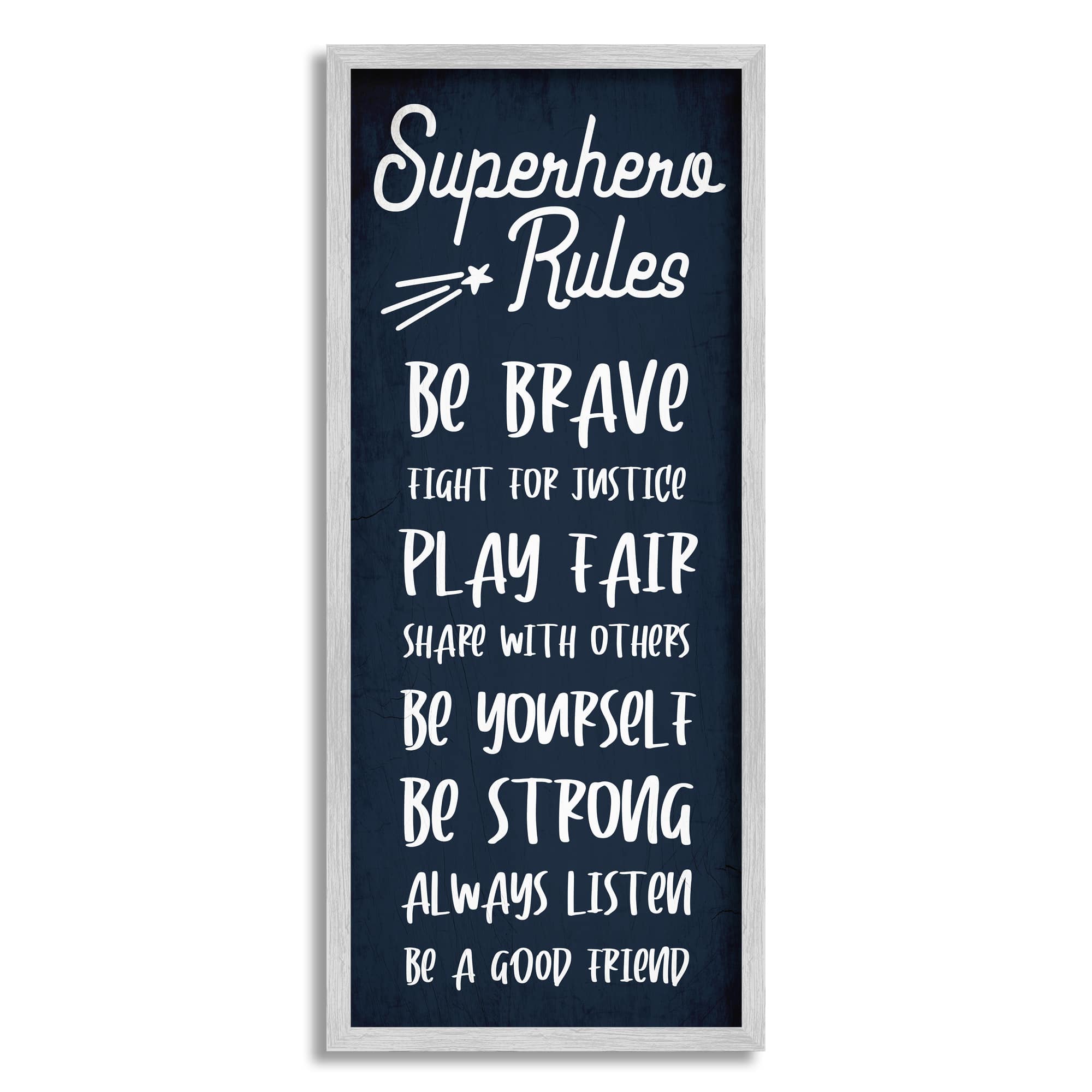 Stupell Industries Brave Superhero Rules Kid's Blue Motivational List in Gray Frame Wall Art | 13" x 30" | Michaels&reg;