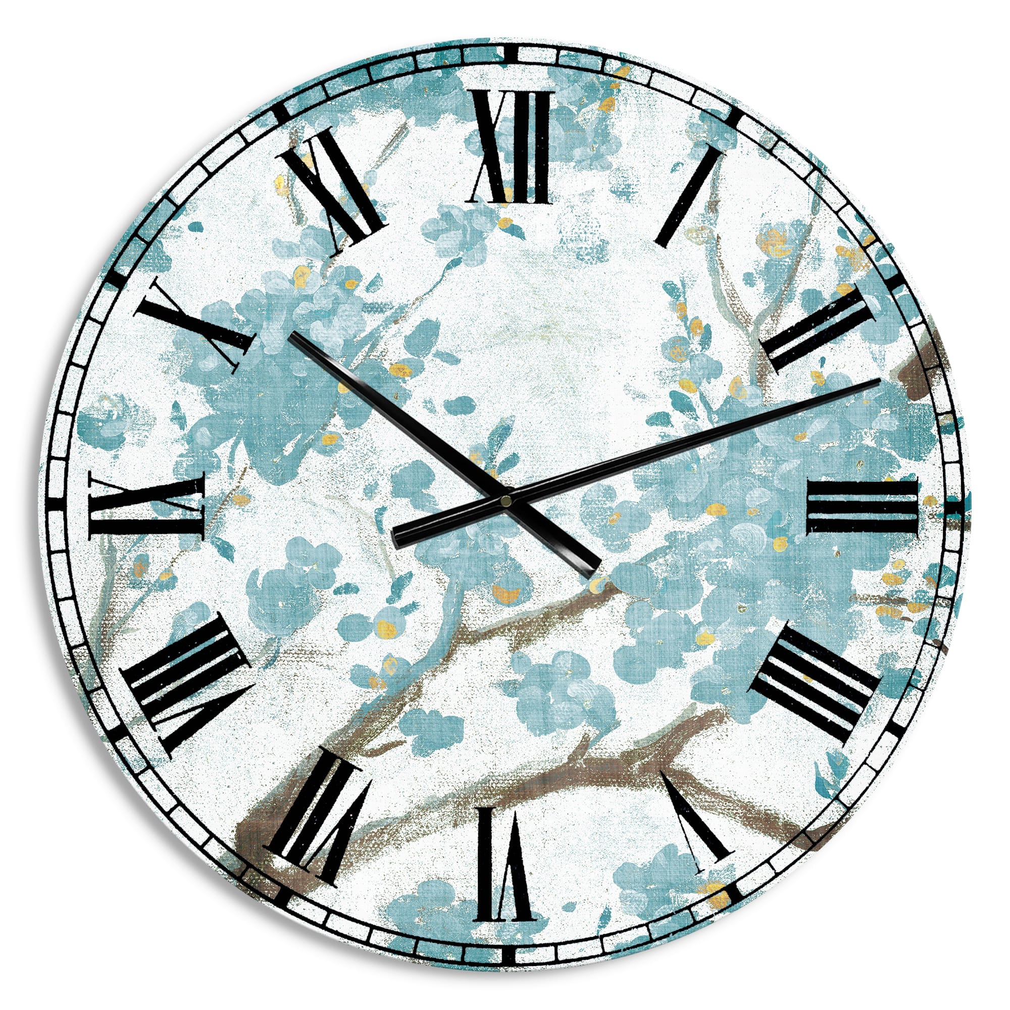 Designart 'Teal Cherry Blossoms I Traditional Wall Clock